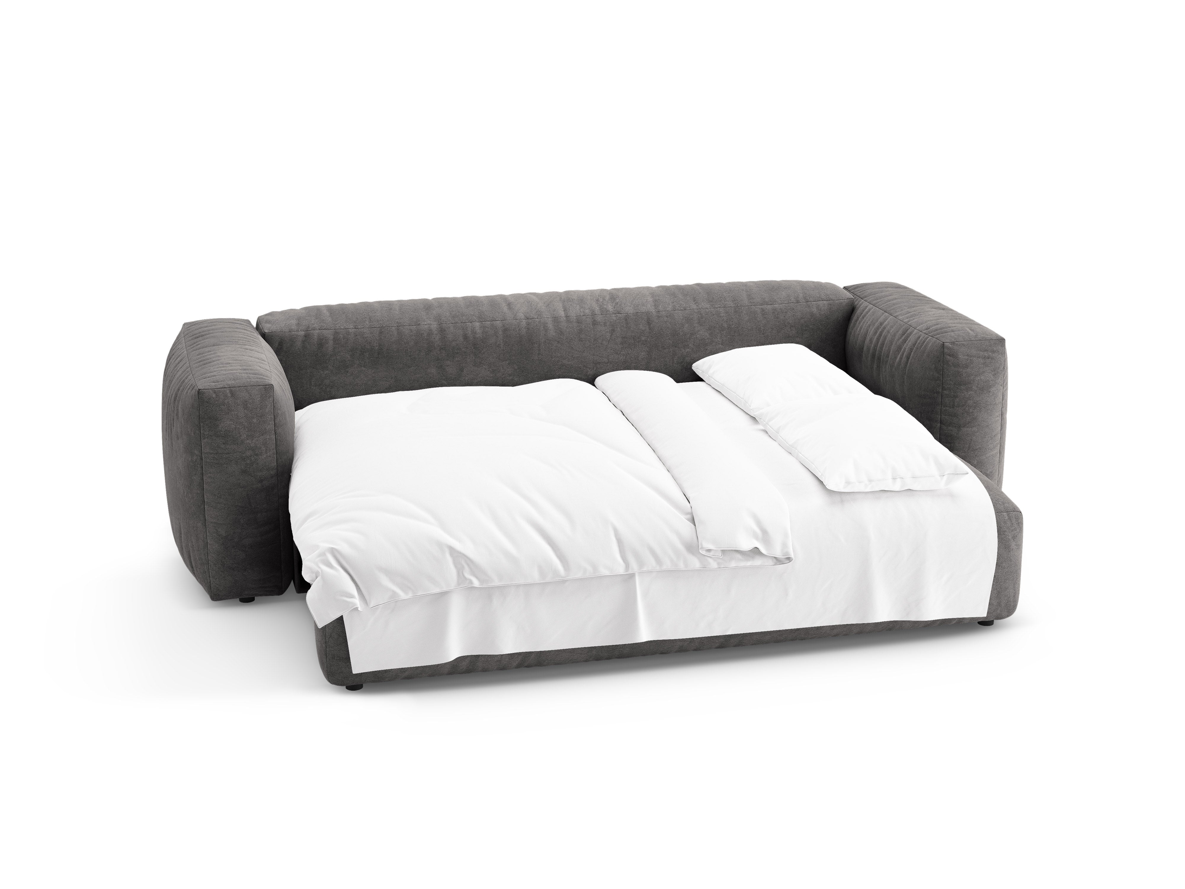 Sofa z jemného zamatového materiálu pre 3 osoby s funkciou spania MARTINA šedá