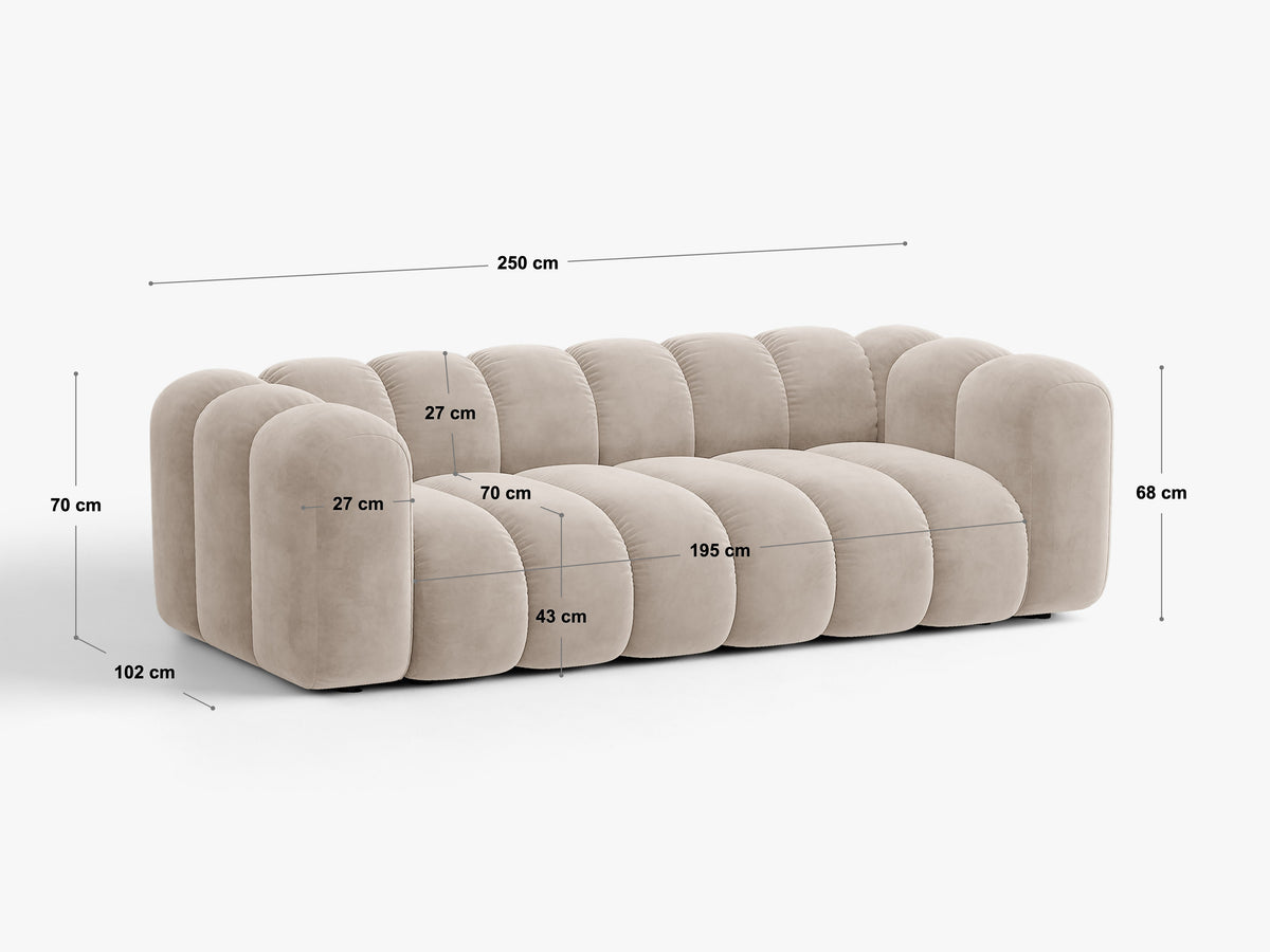 Sofa 3-osobowa z funkcją spania LUPINE ceglany szenil – wymiary