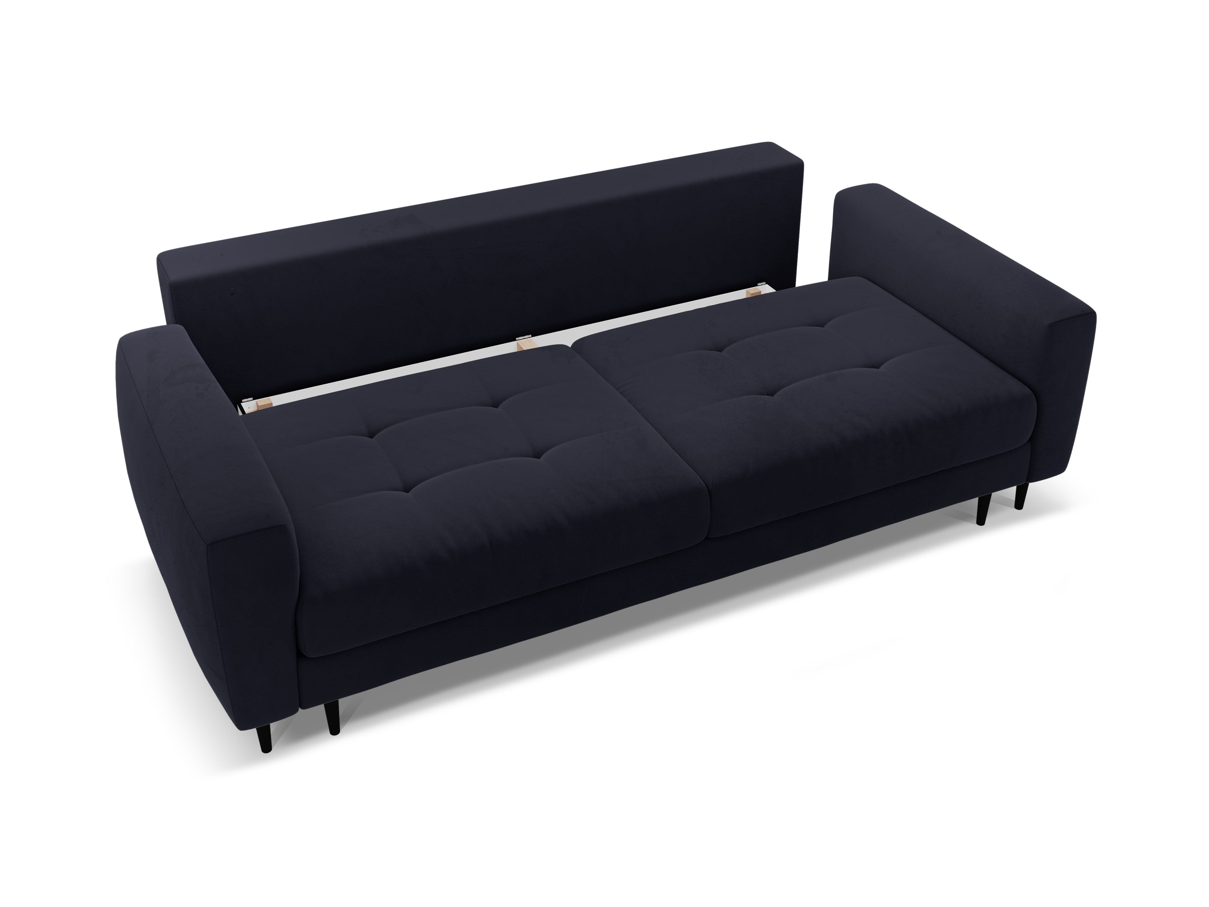 Sofa z jemného zamatového materiálu pre 3 osoby s funkciou spania BEMY kráľovsky modrá