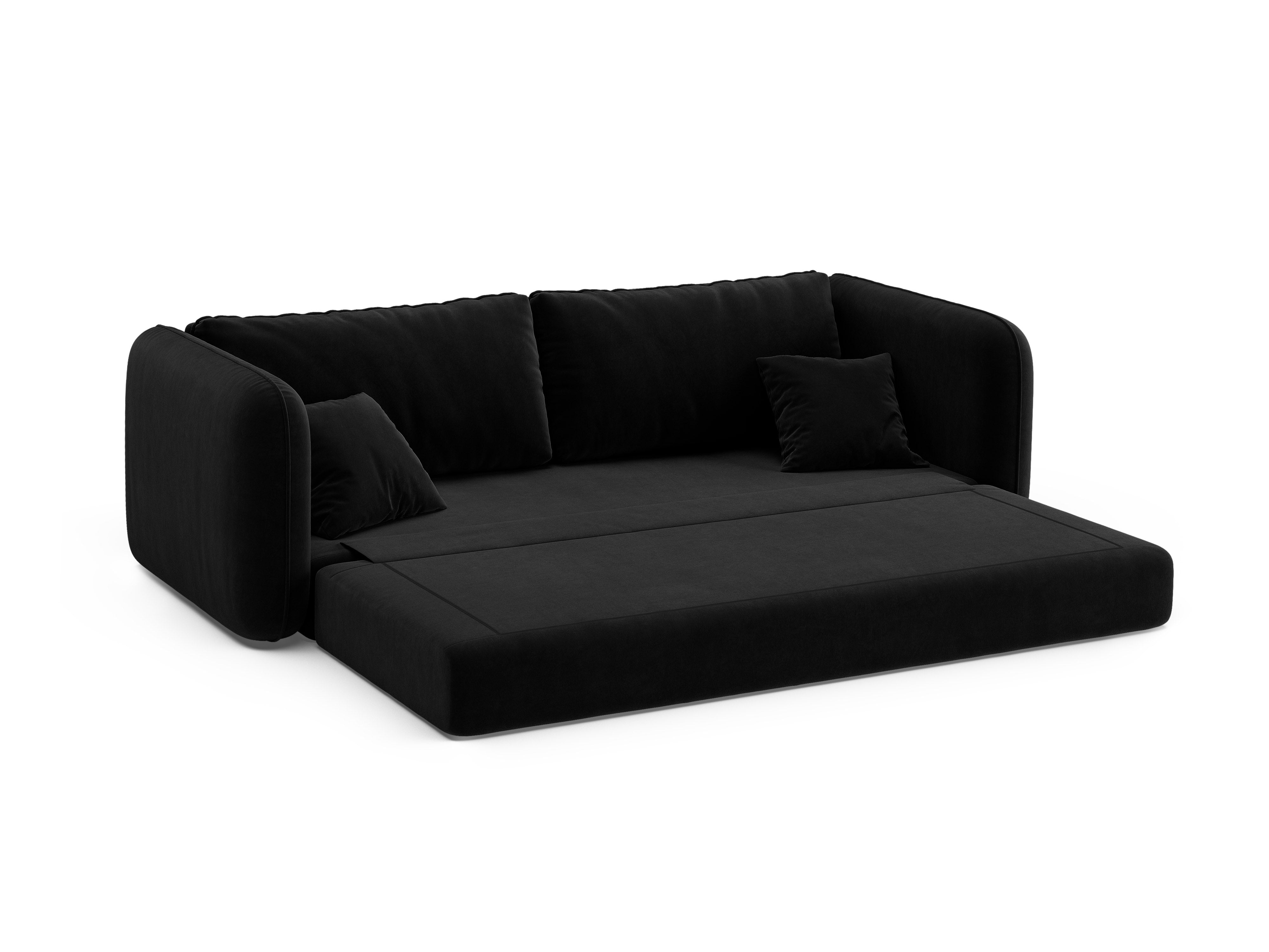 Sofa z jemného zamatového materiálu pre 3 osoby s funkciou spania DORMI čierna