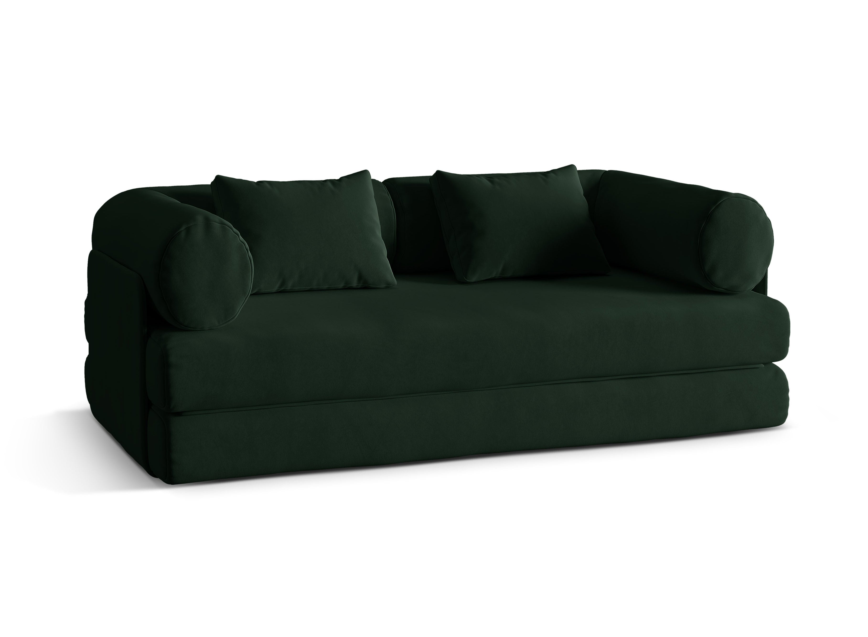 Sofa z aksamitom pre 3 osoby s funkciou spania DREAMY v odtieni fľaškovozelenej