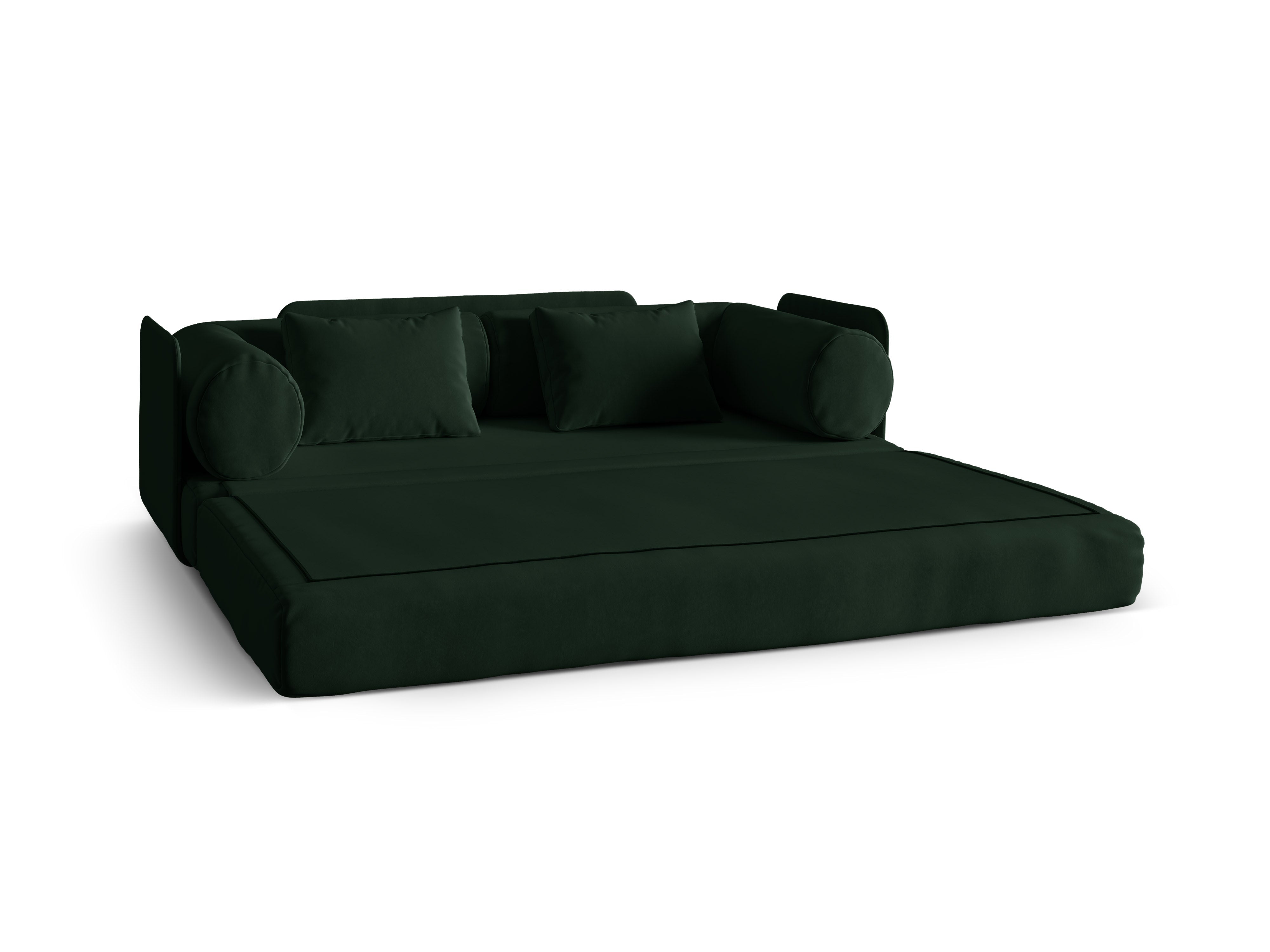 Sofa z aksamitom pre 3 osoby s funkciou spania DREAMY v odtieni fľaškovozelenej