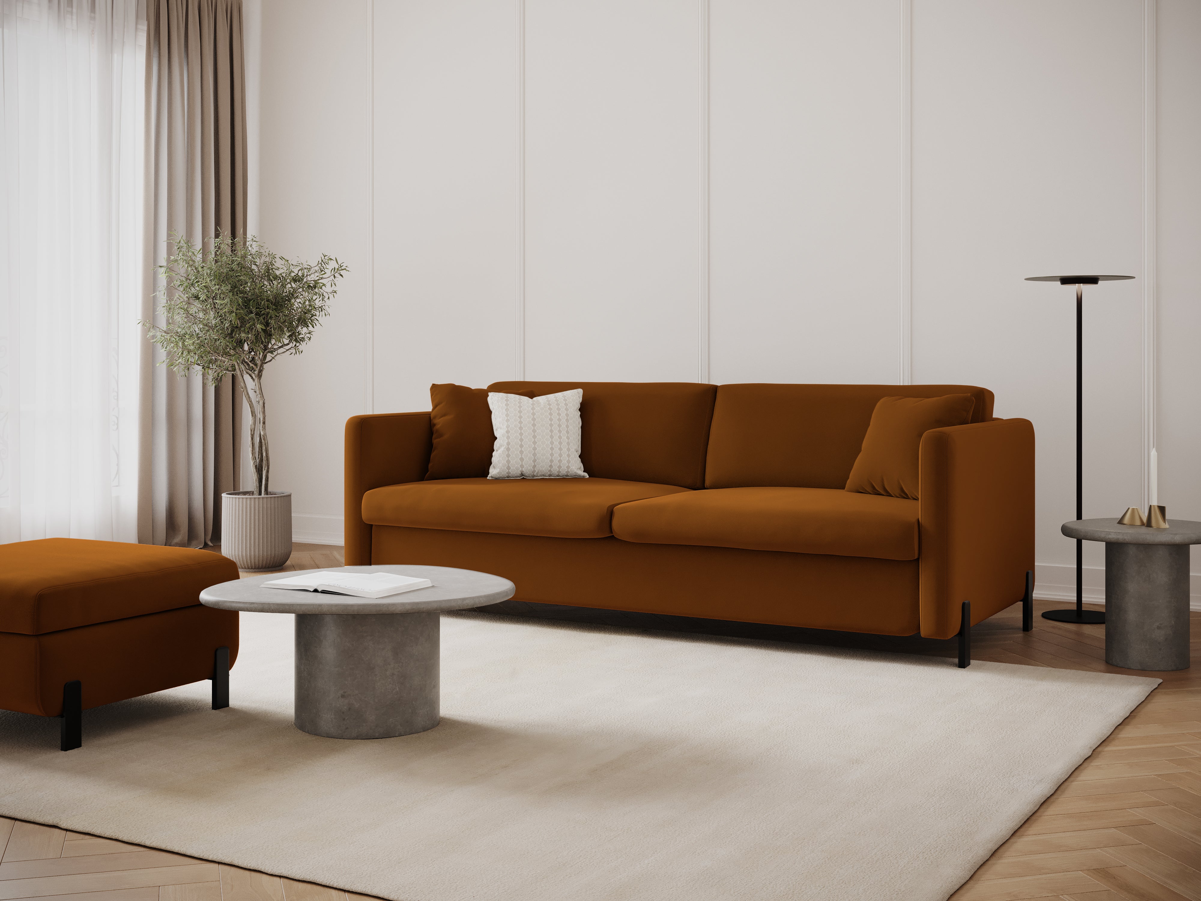 Velvet 3-Seater Sofa with Sleeping Function GLORIA Brown