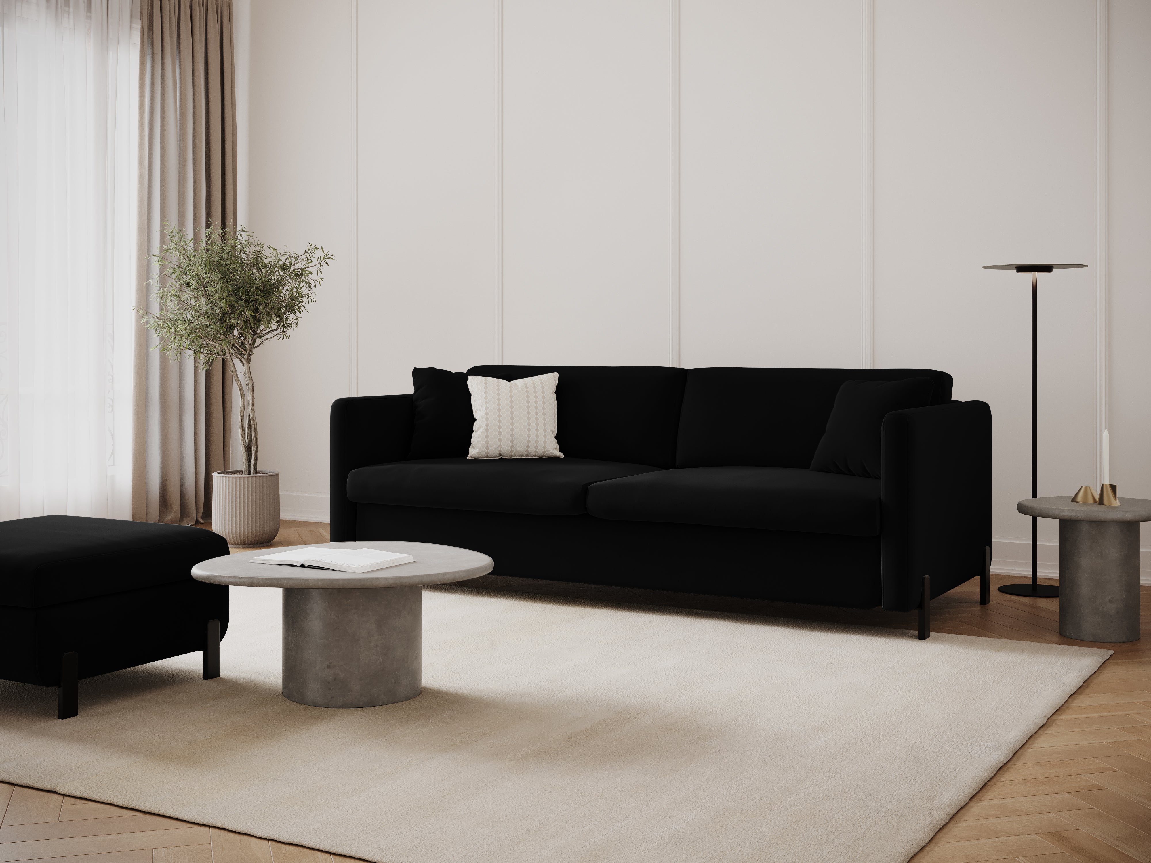 Velvet 3-seater sofa with sleeping function GLORIA black