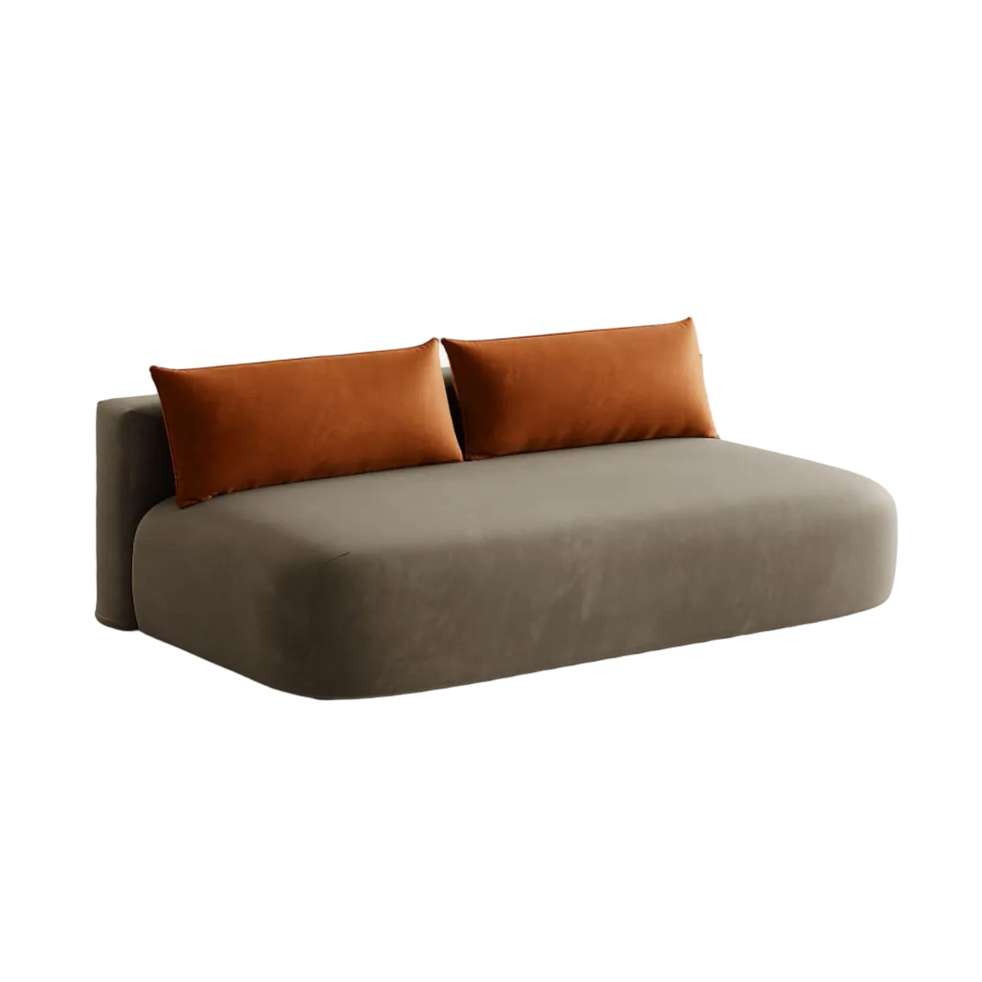 Sofa pre 3 osoby z aksamitom a funkciou spania HENA v šedohnedej farbe s tehlovými vankúšmi