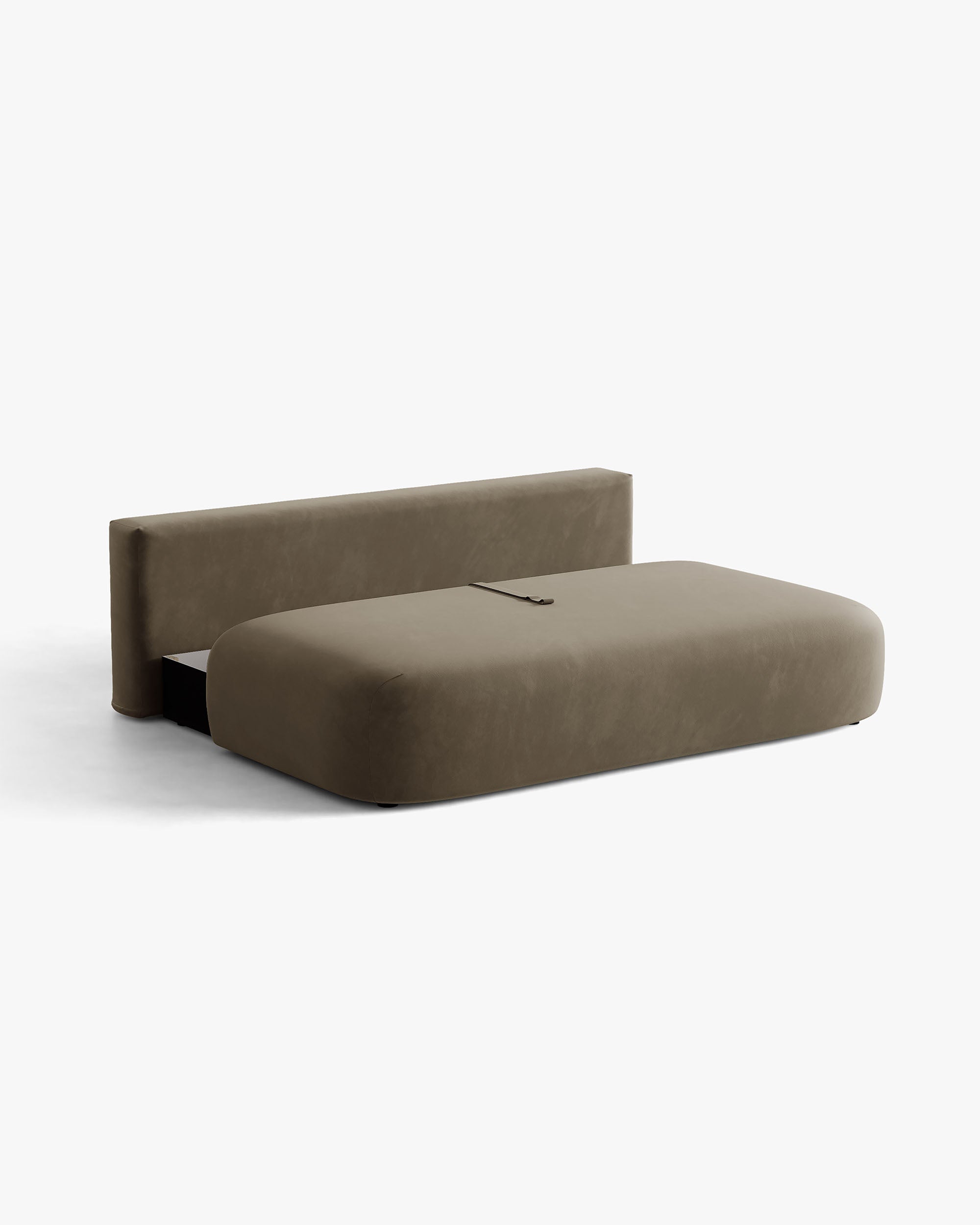 Sofa pre 3 osoby z aksamitom a funkciou spania HENA v šedohnedej farbe s tehlovými vankúšmi