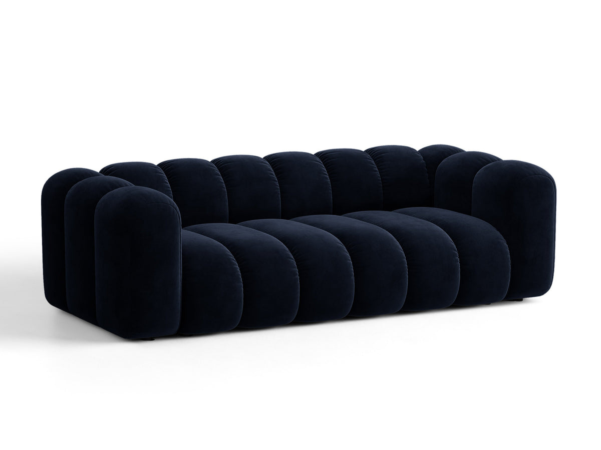 Sofa aksamitna 3-osobowa z funkcją spania LUPINE granatowy – ujęcie 3