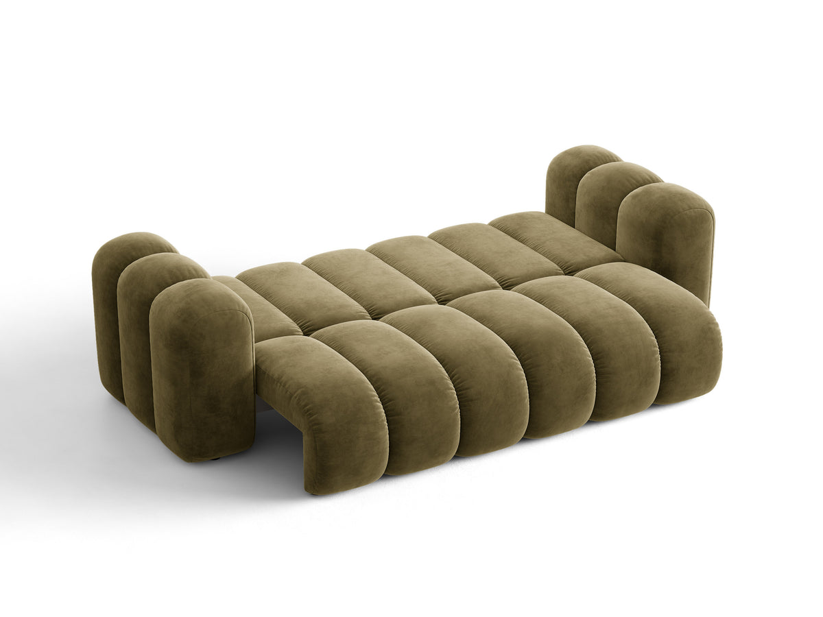 Sofa aksamitna 3-osobowa z funkcją spania LUPINE zielony – ujęcie 2