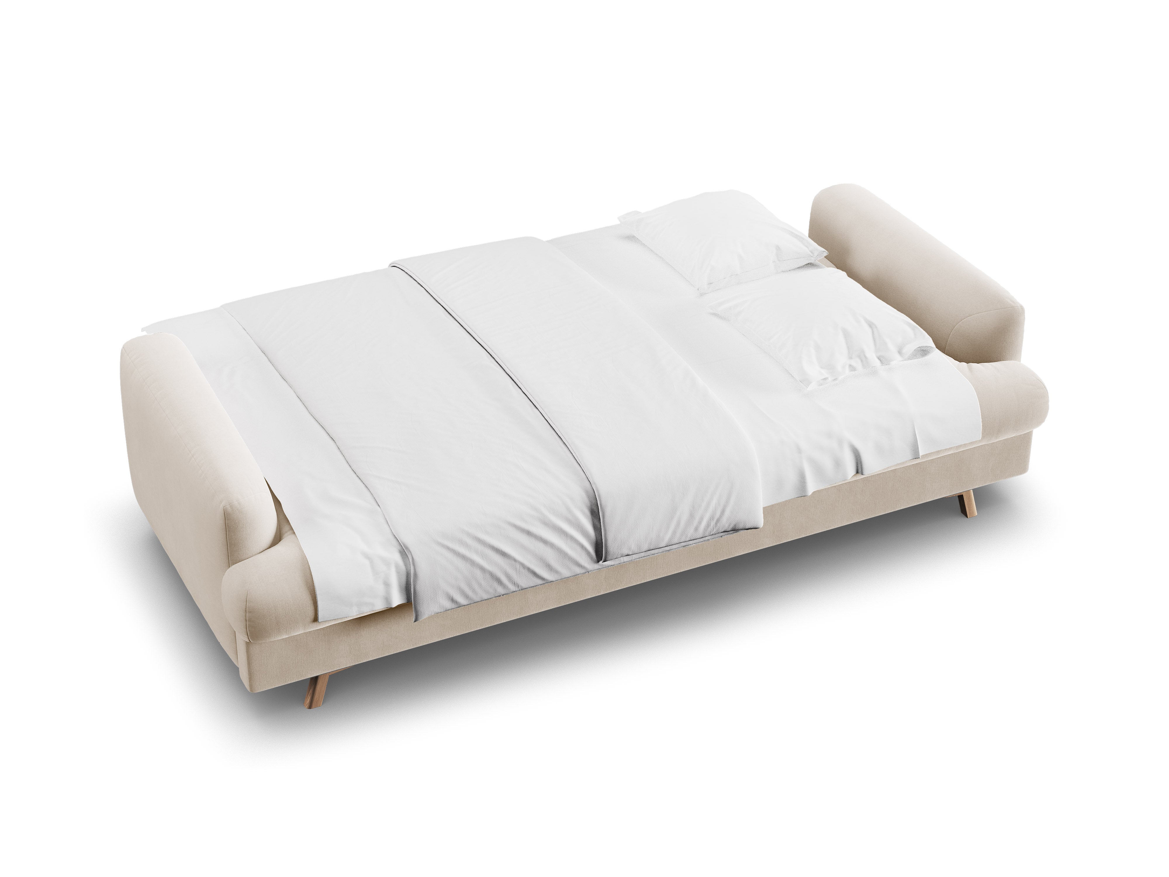 Sofa z jemného zamatového materiálu 3-miestna s funkciou spania NAOMI béžová