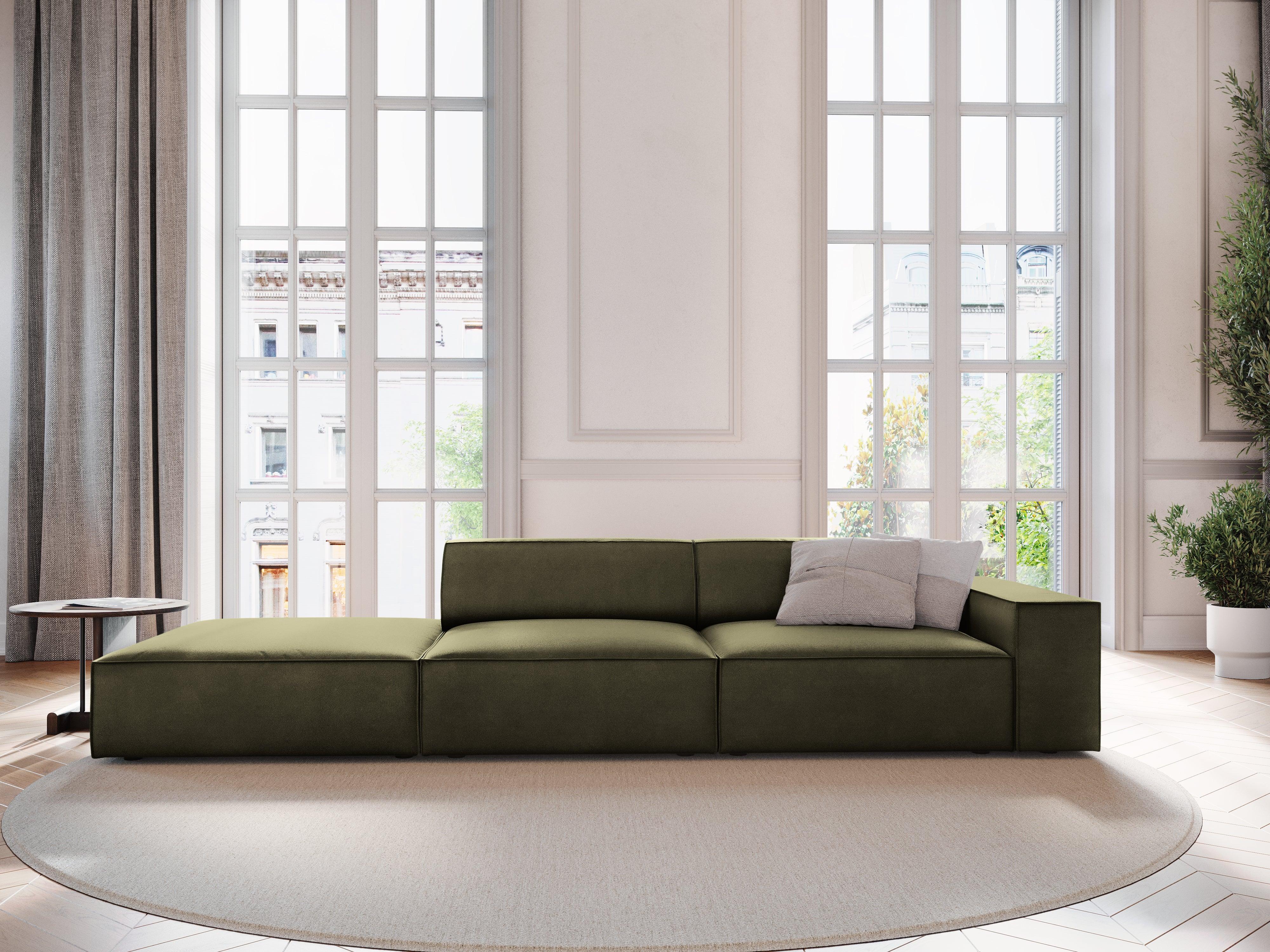 Sofa aksamitna lewostronna 3-osobowa JODIE zielony Micadoni Eye on Design