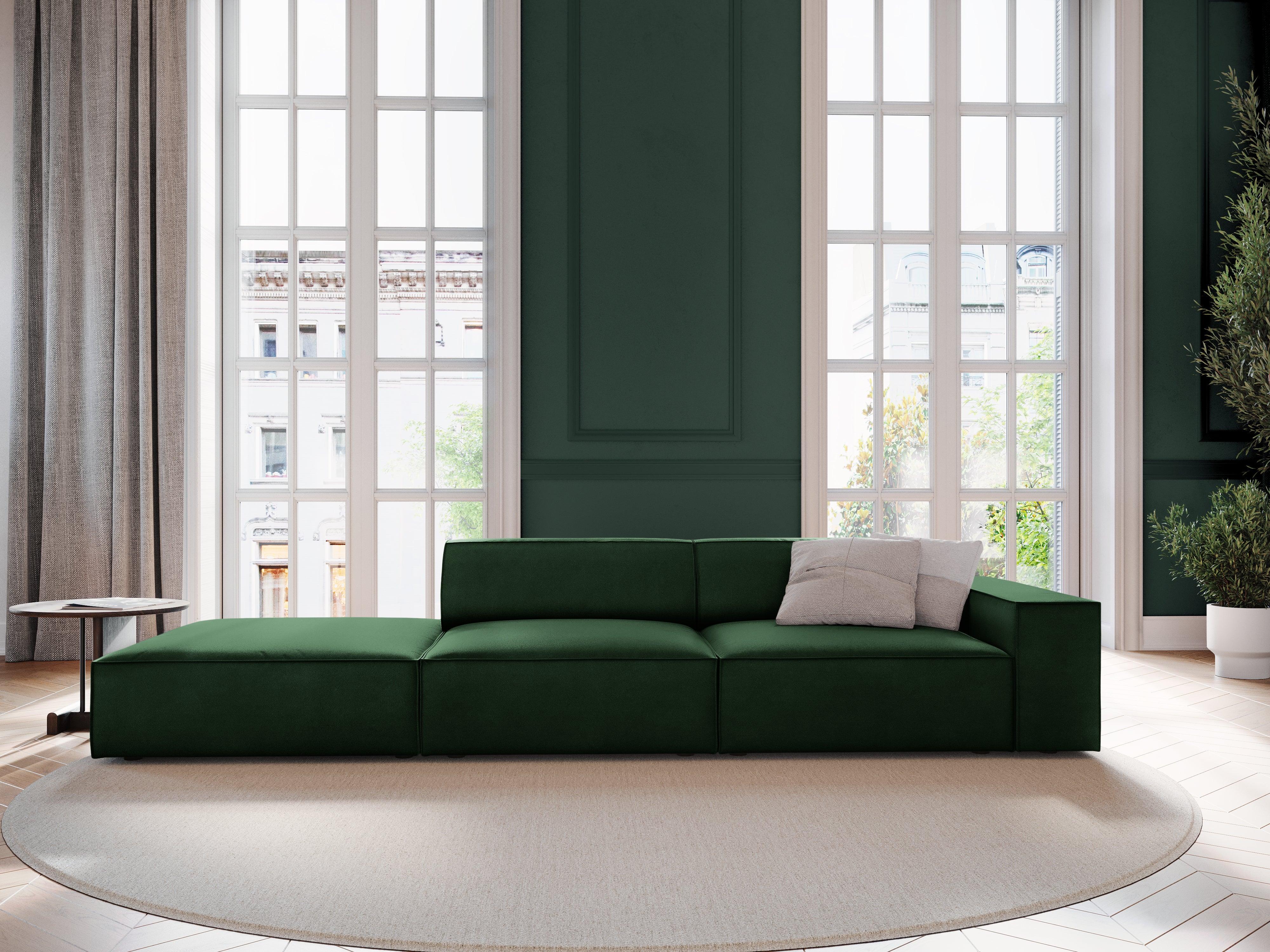 Sofa aksamitna lewostronna 3-osobowa JODIE butelkowa zieleń Micadoni Eye on Design