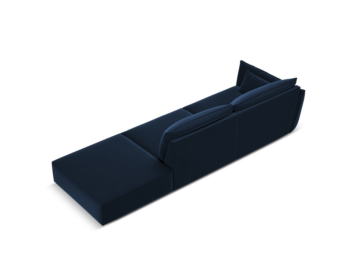 Sofa aksamitna z otomaną prawostronną 4-osobowa KAELLE kobaltowy – ujęcie tylne