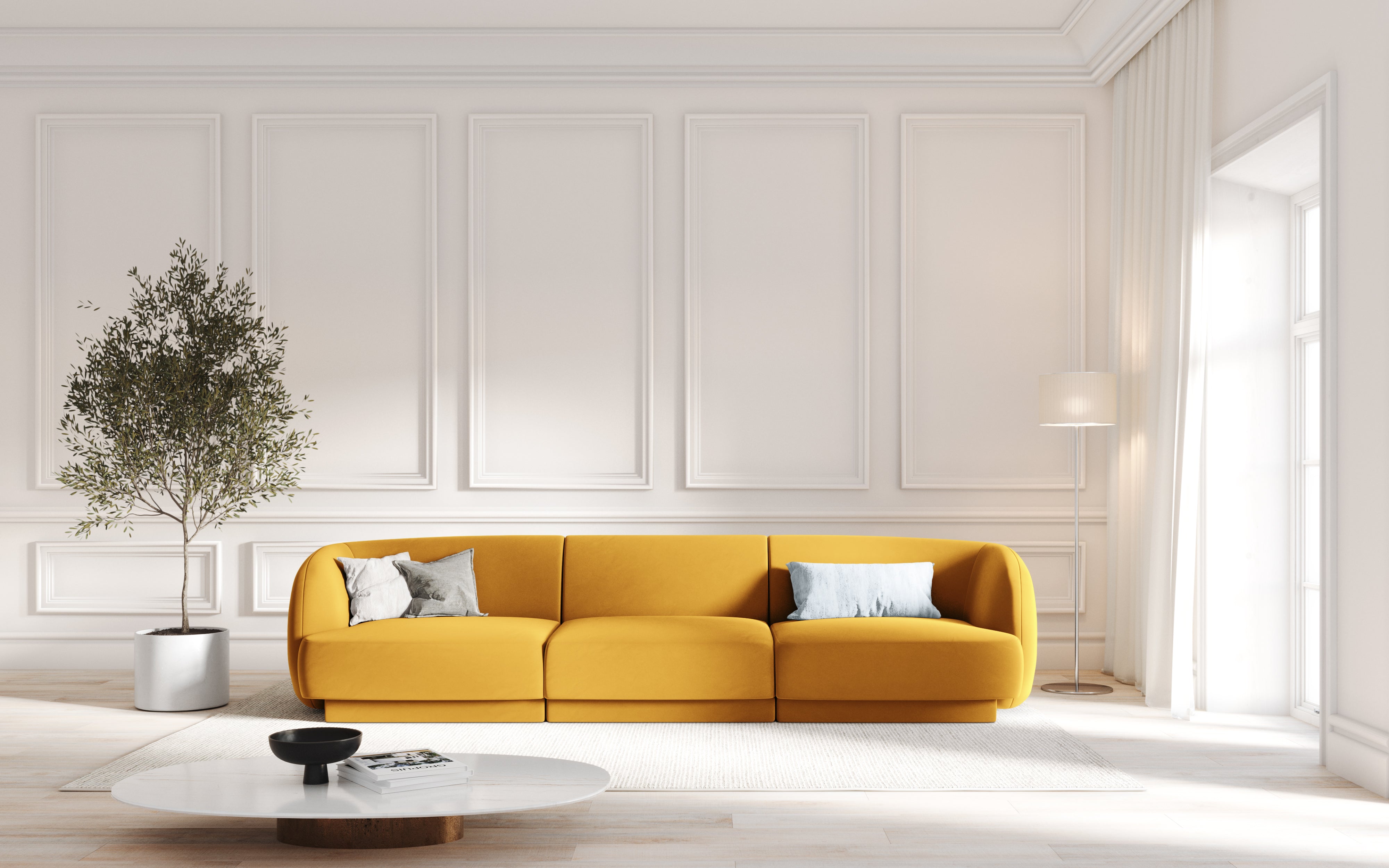 Sofa aksamitna 3-osobowa MILEY żółty Micadoni Eye on Design