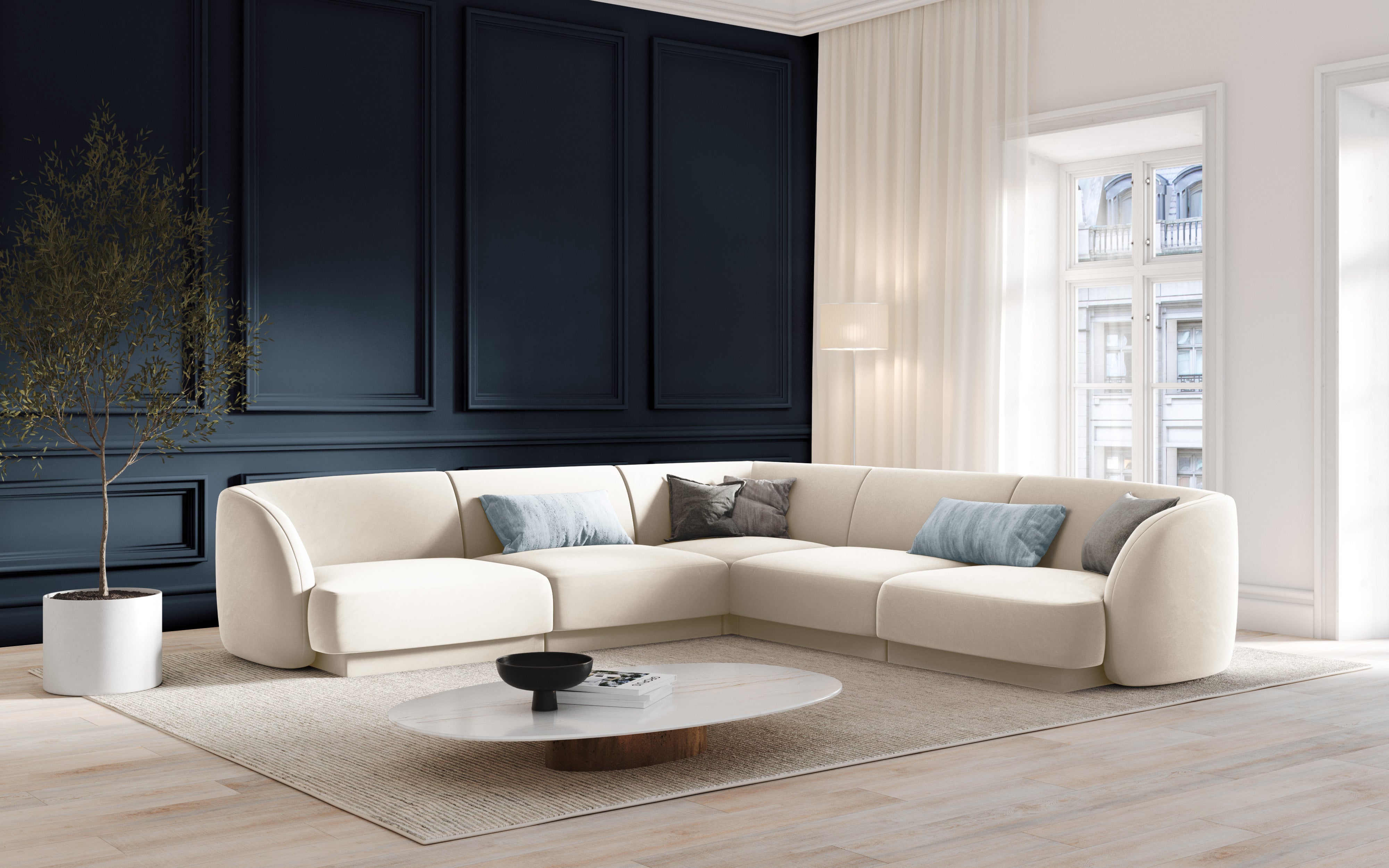 Left-sided corner sofa for 6 people MILEY gray chenille