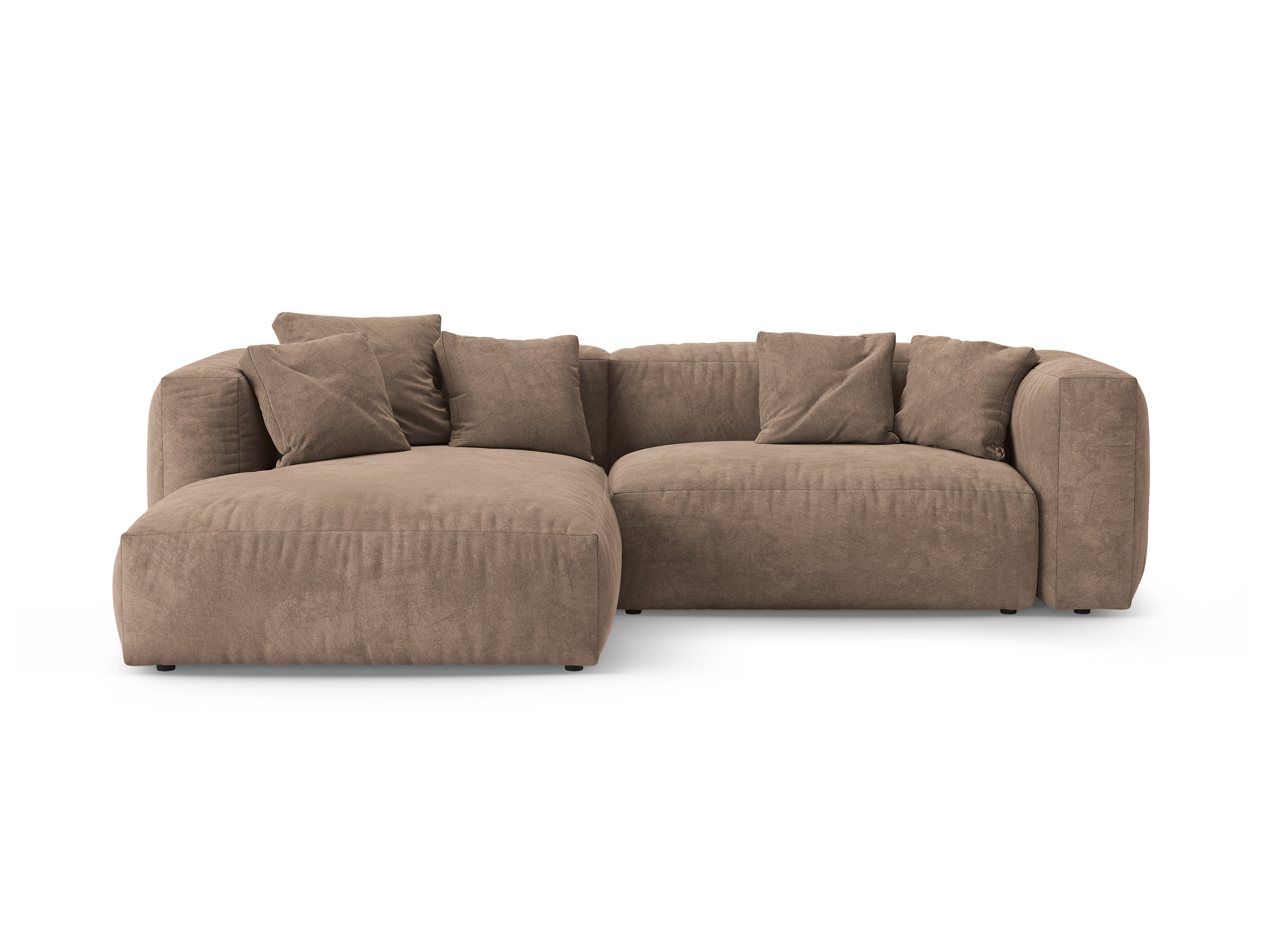 Left-facing velvet corner sofa with sleeping function MARTINA dark beige