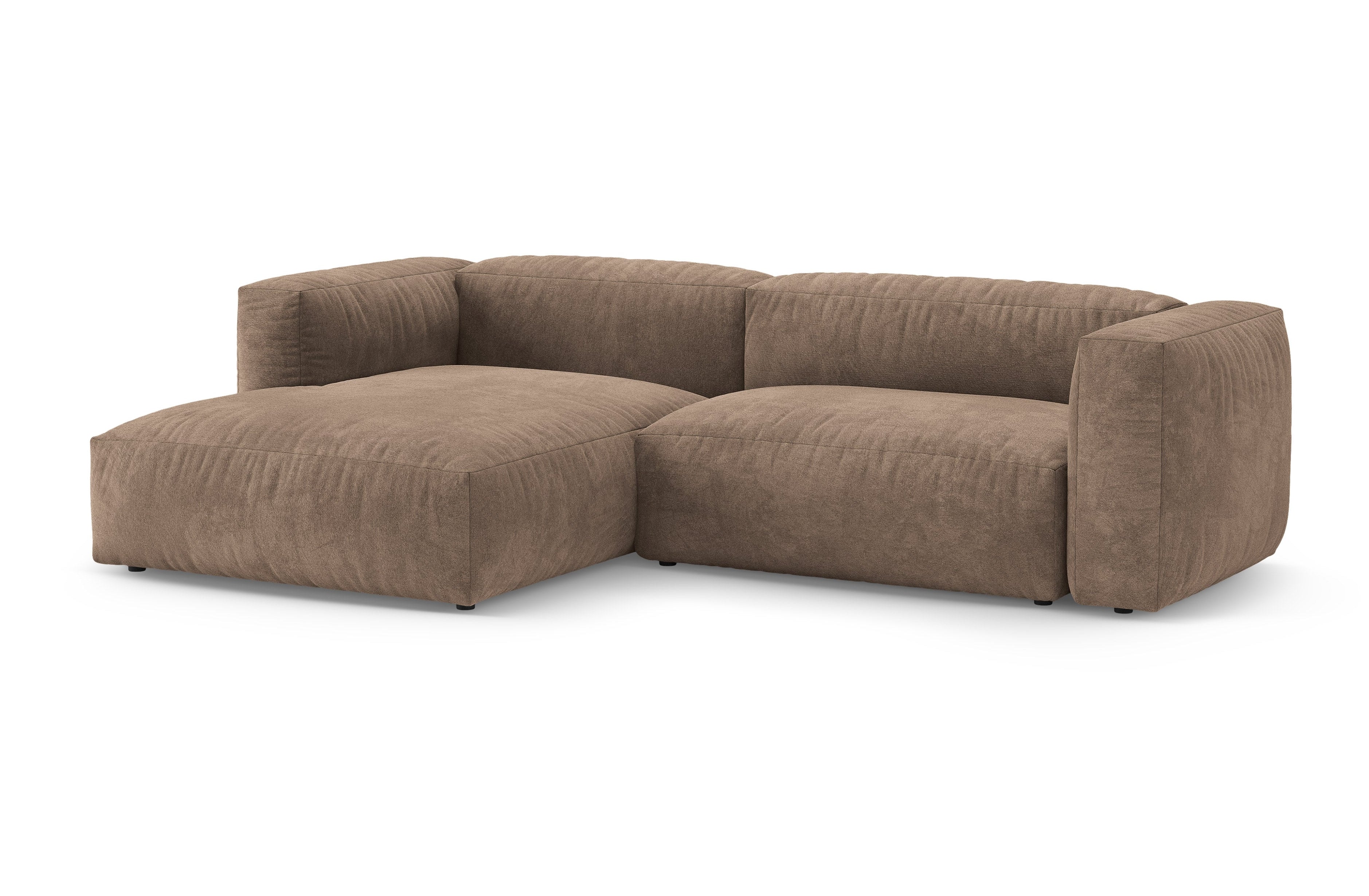 Left-facing velvet corner sofa with sleeping function MARTINA dark beige