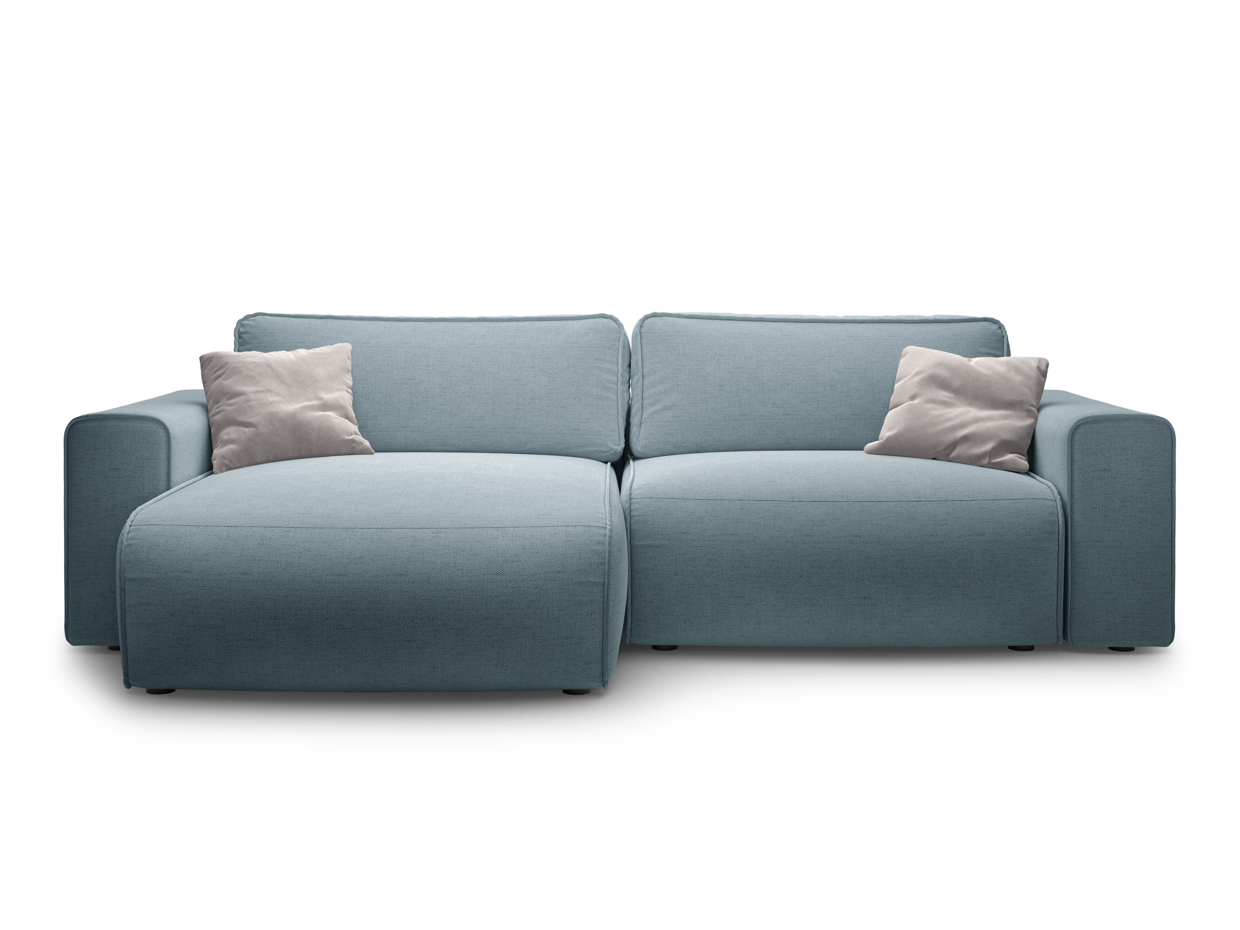 Left-sided 3-seater sofa bed VICTOR light blue chenille