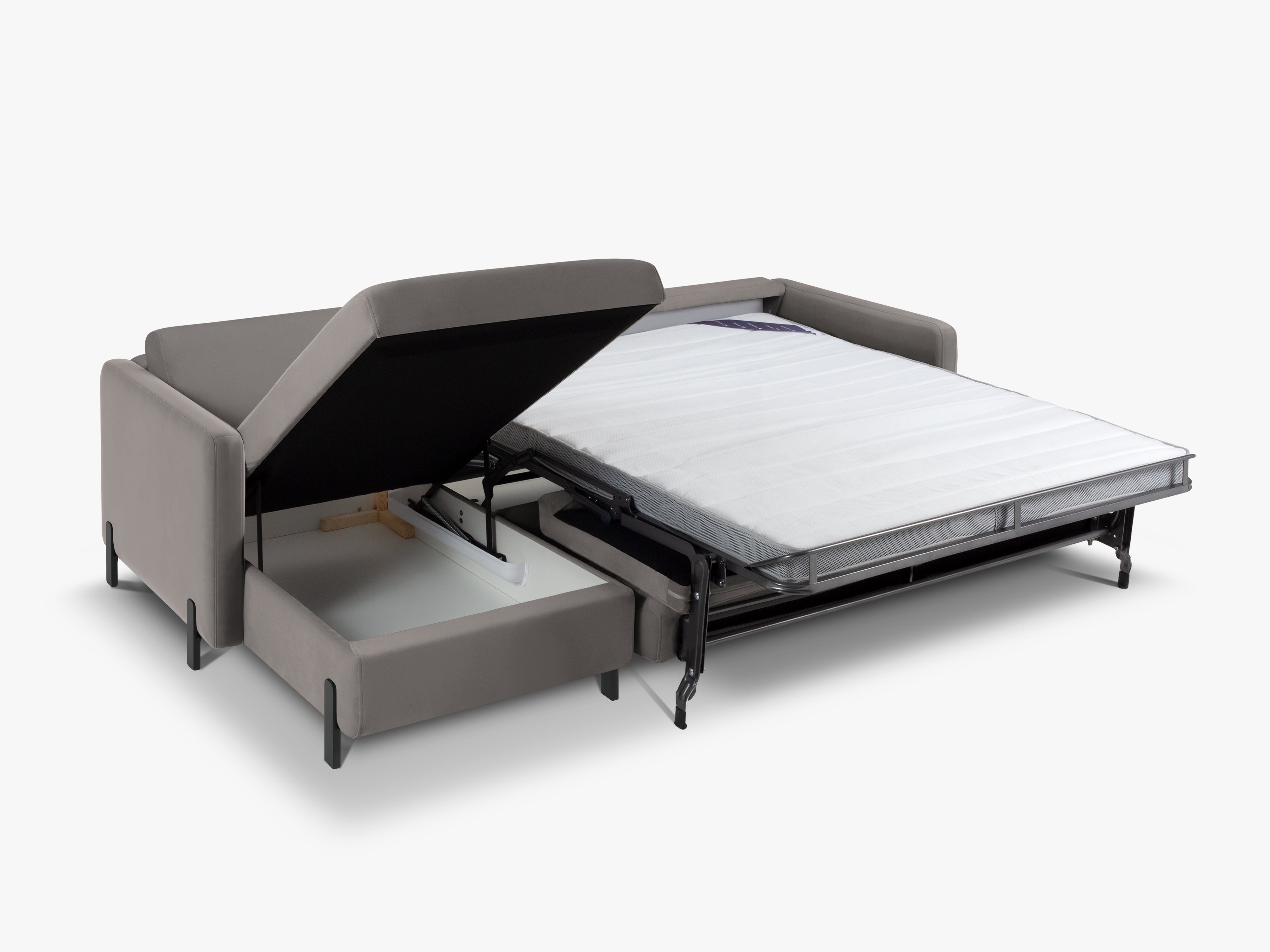 Sivý sametový rohový gauč s funkciou spania GLORIA ľavý