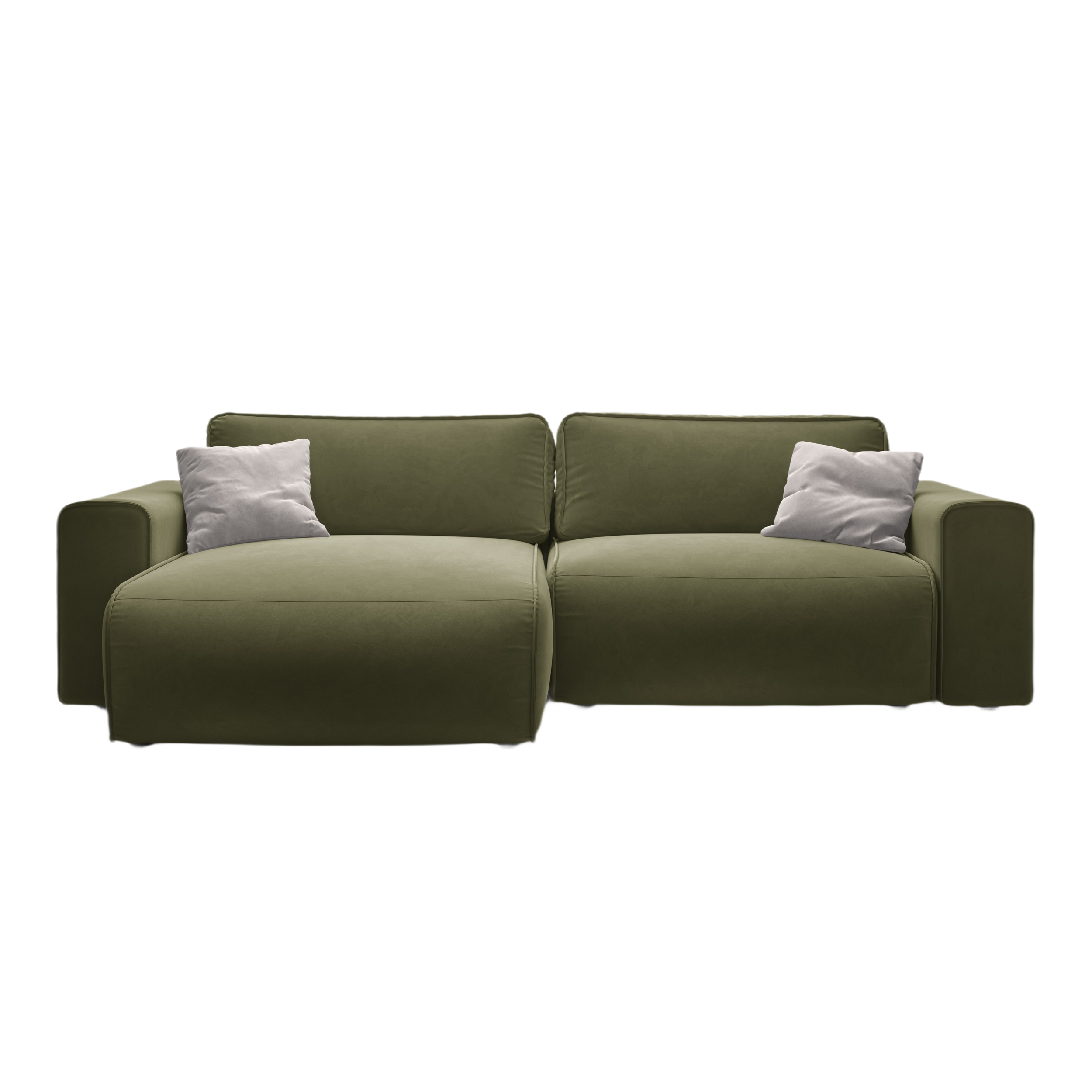 Left-facing velvet corner sofa for 3 people with sleeping function VICTOR green