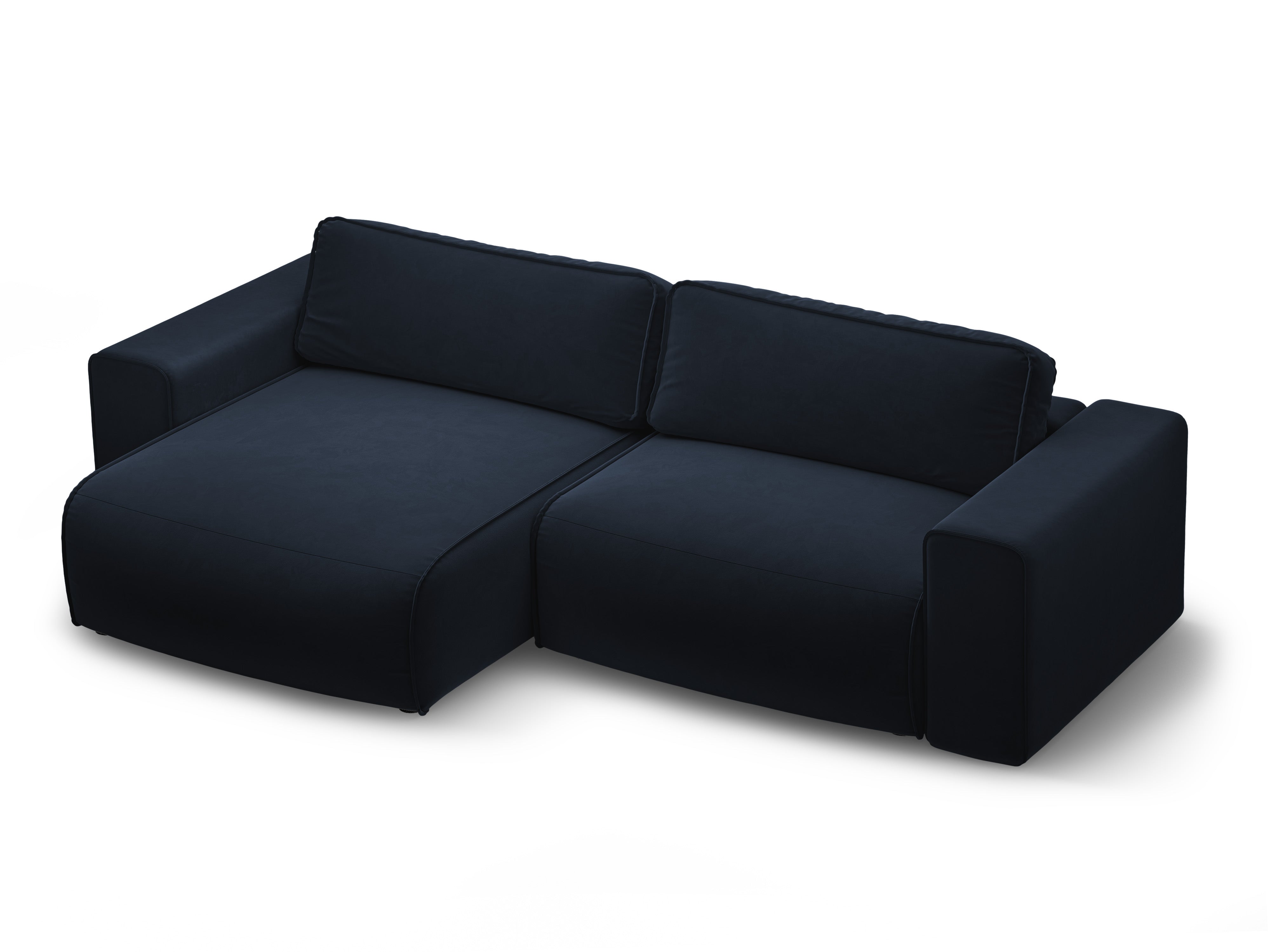 Left-facing velvet corner sofa for 3 people with sleeping function VICTOR navy blue