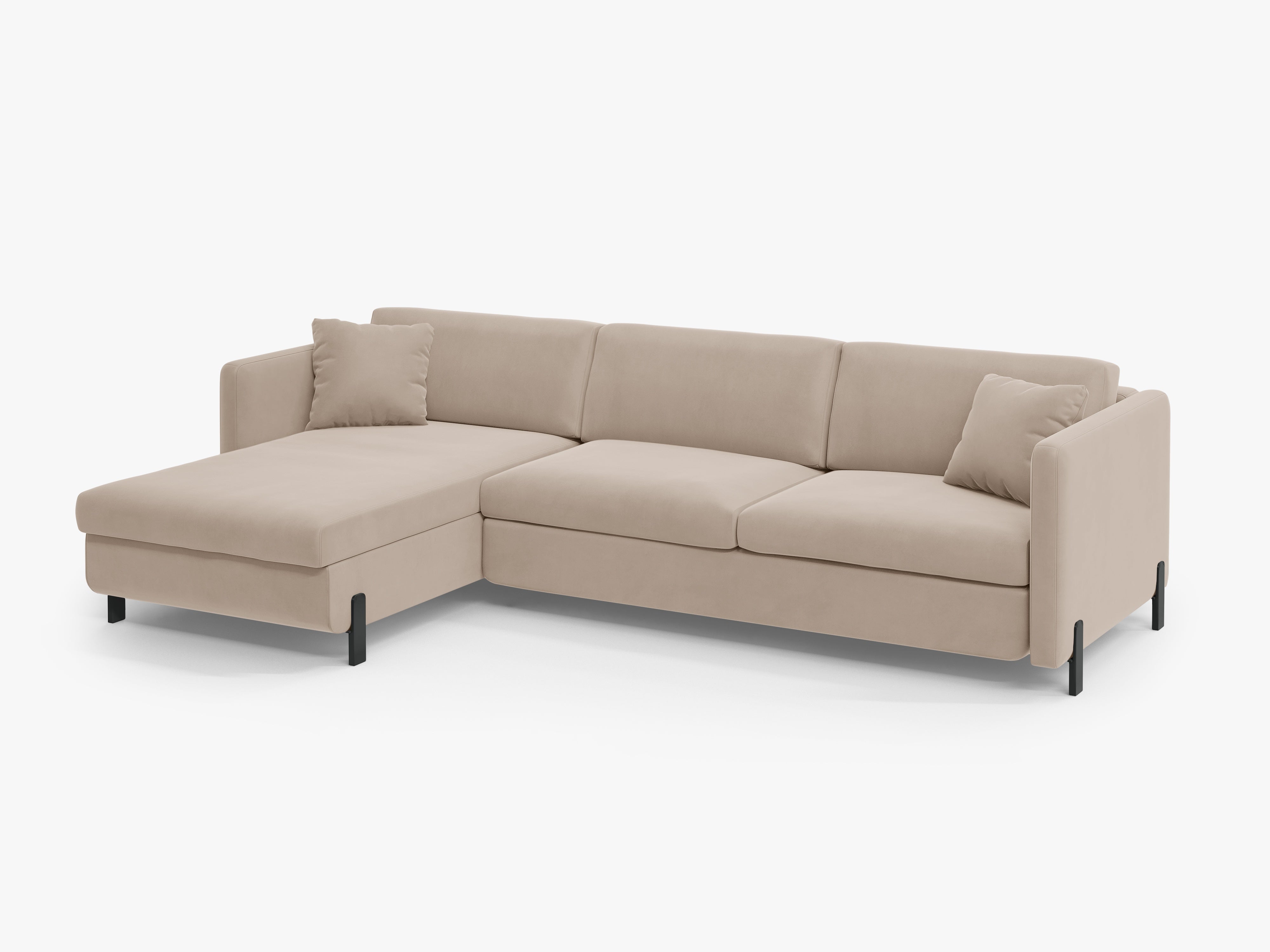 Left-facing velvet corner sofa for 4 people with sleeping function GLORIA beige