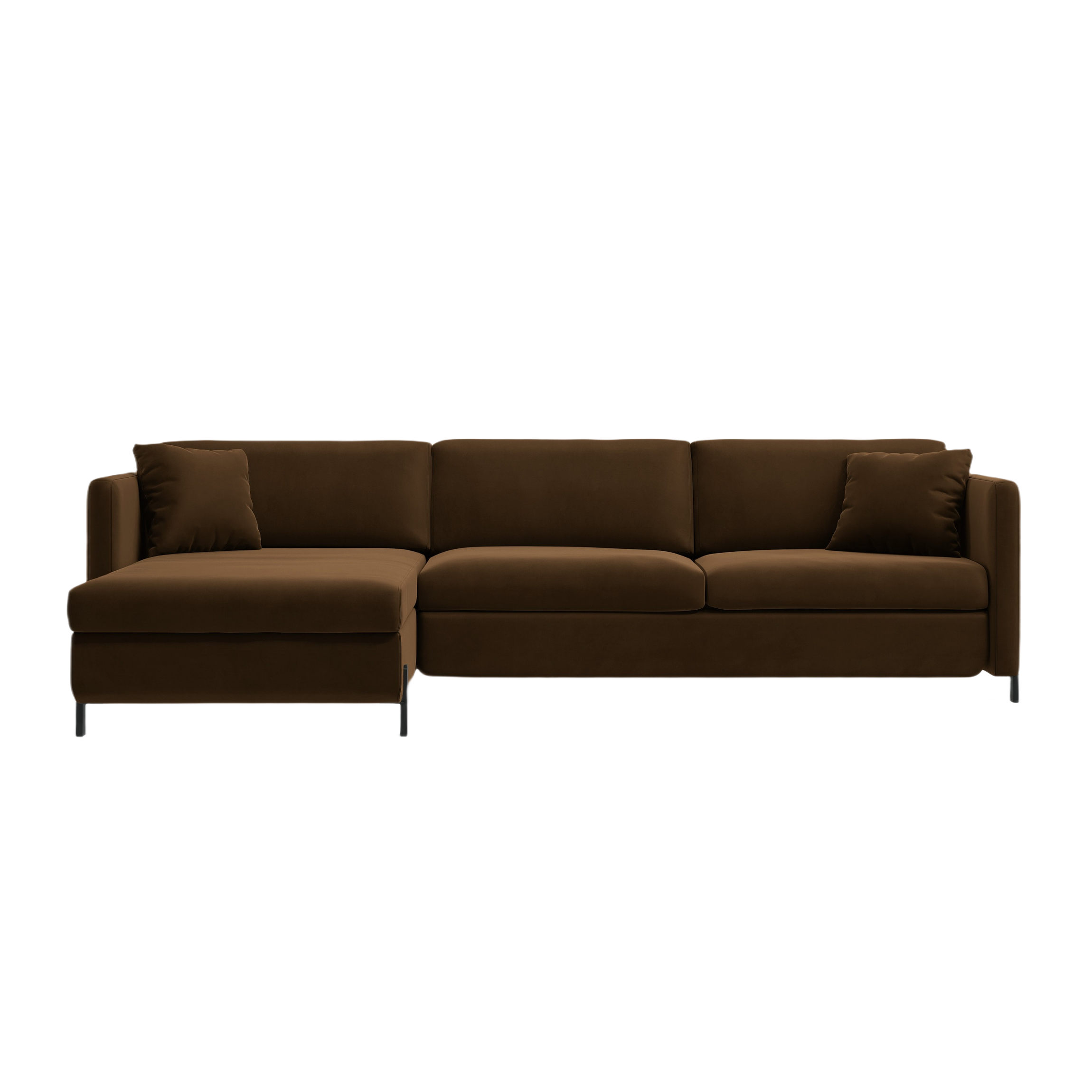 Left-facing velvet corner sofa for 4 people with sleeping function GLORIA chocolate