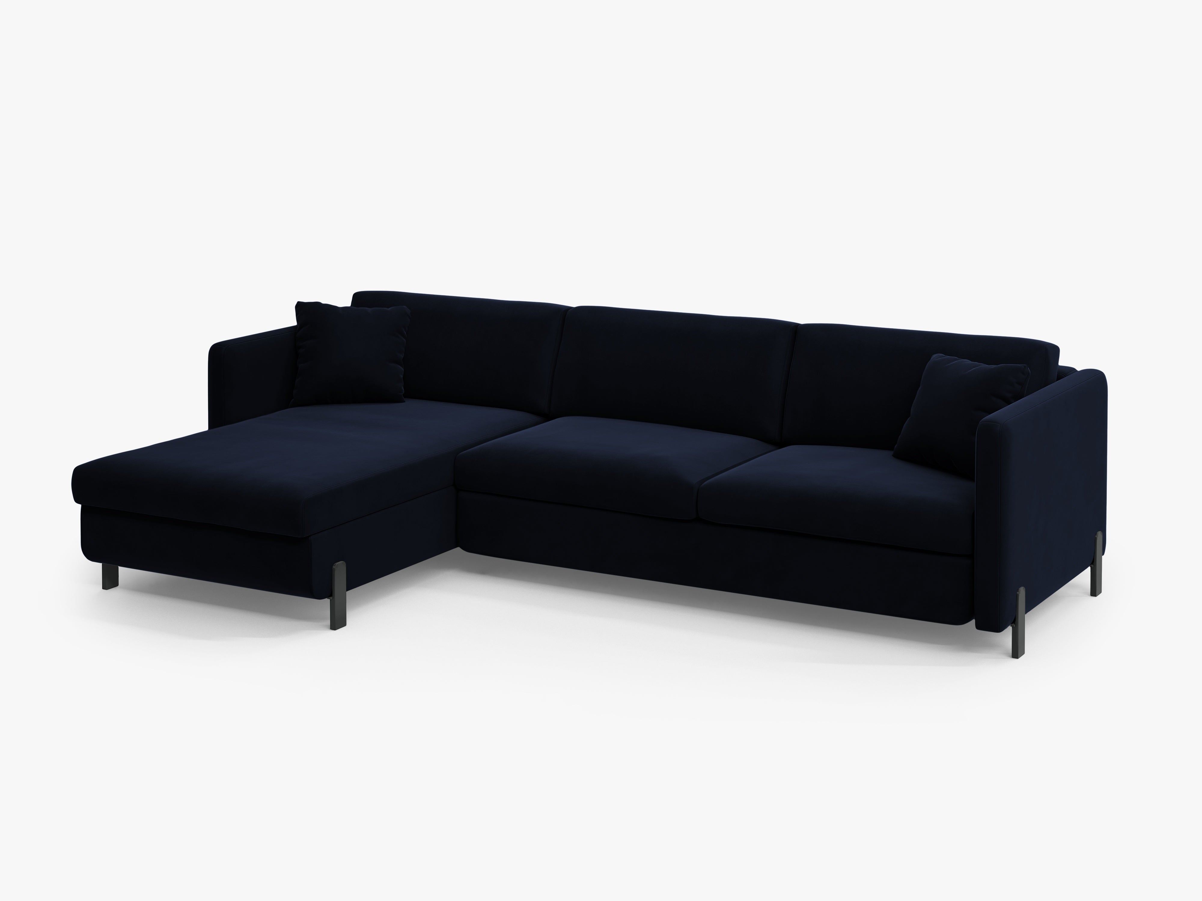 Left-facing velvet corner sofa for 4 people with sleeping function GLORIA royal blue