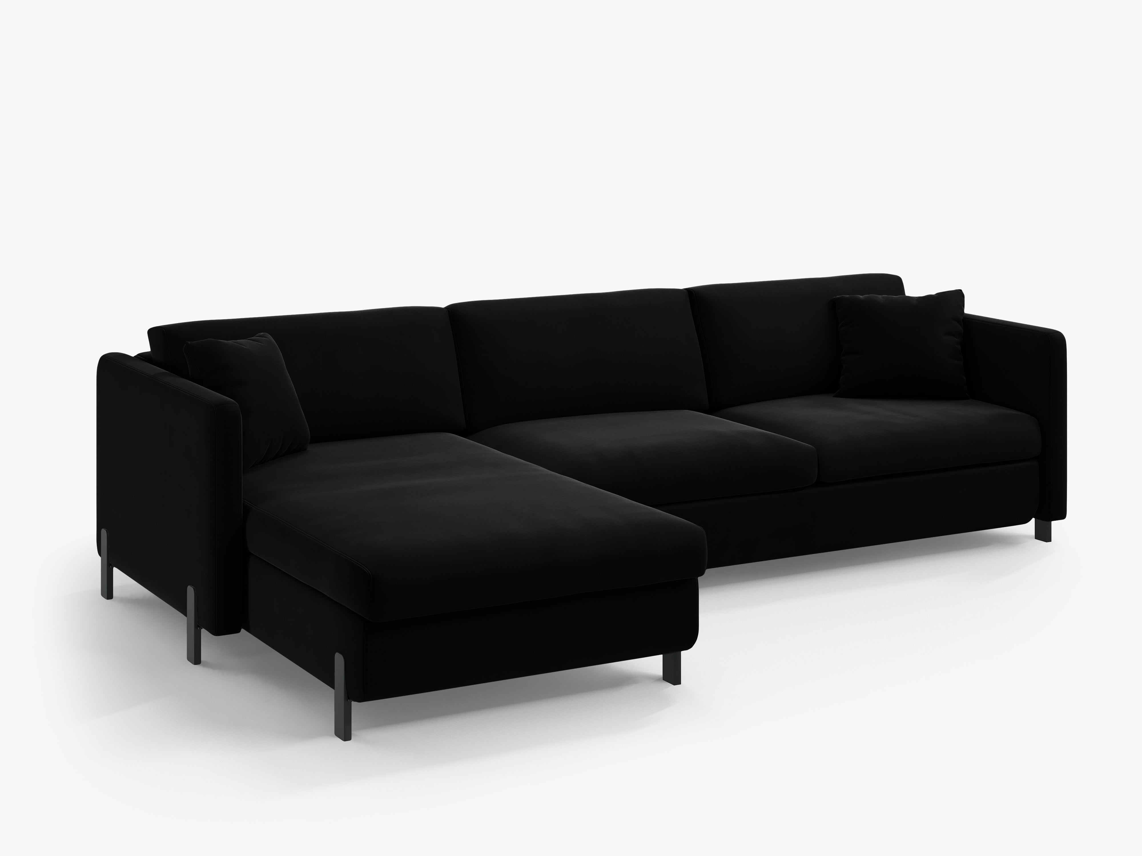 Left-facing velvet corner sofa for 4 people with sleeping function GLORIA black
