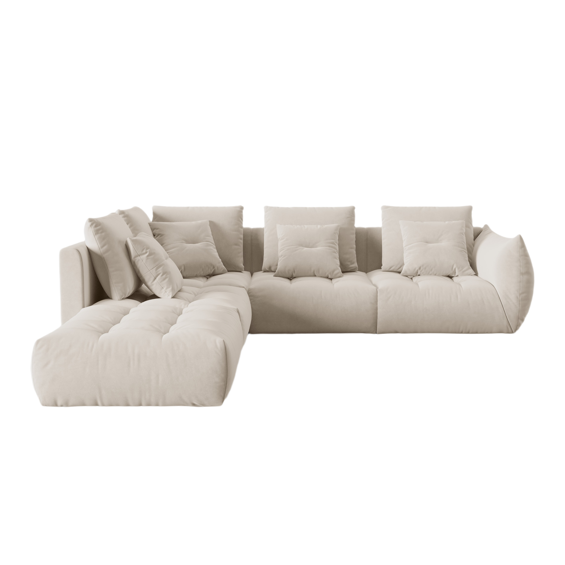 Modular velvet corner sofa for 4 people, left-sided BLOOM ecru