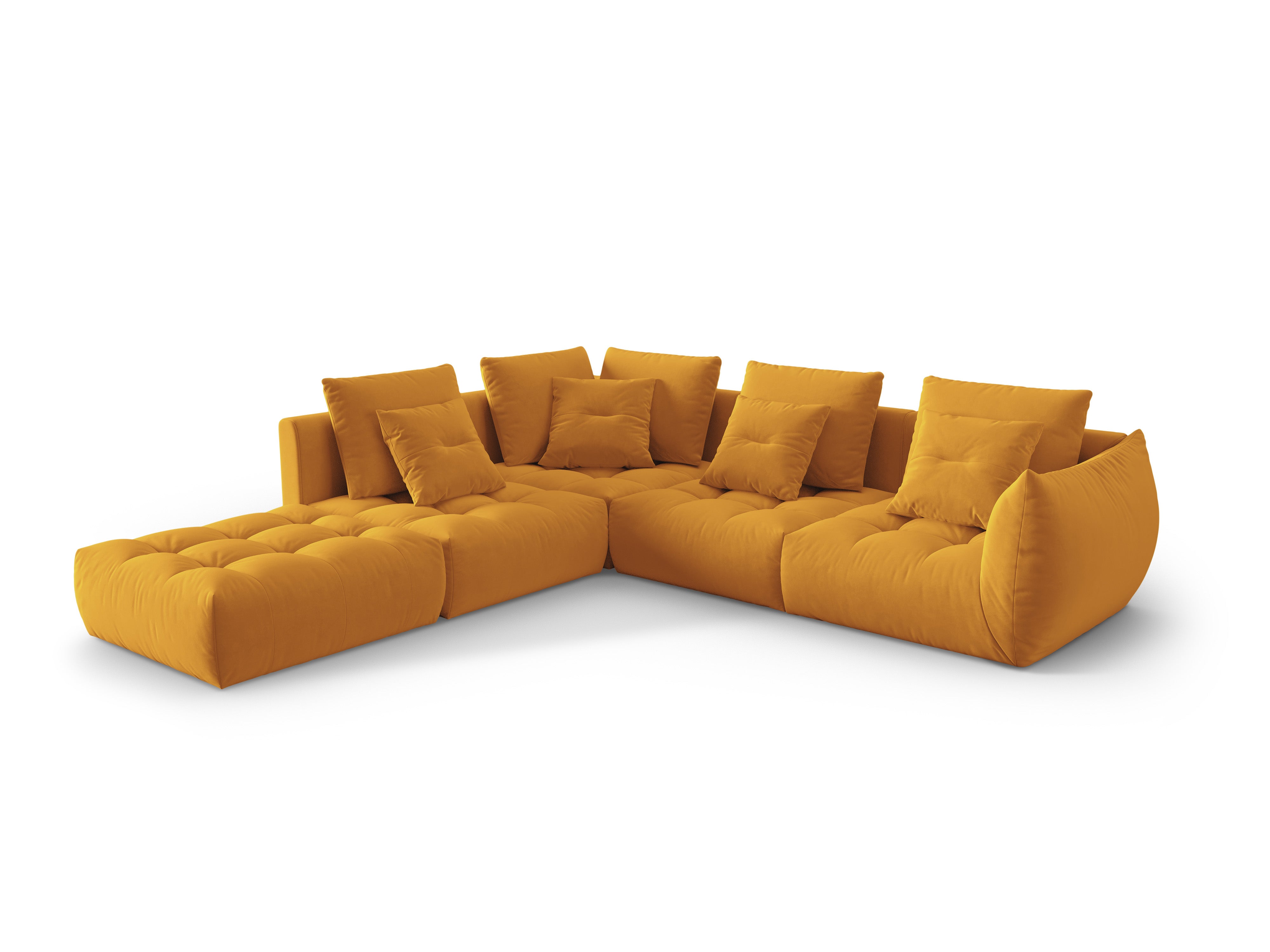 Modular velvet corner sofa for 4 people, left-sided, BLOOM, yellow