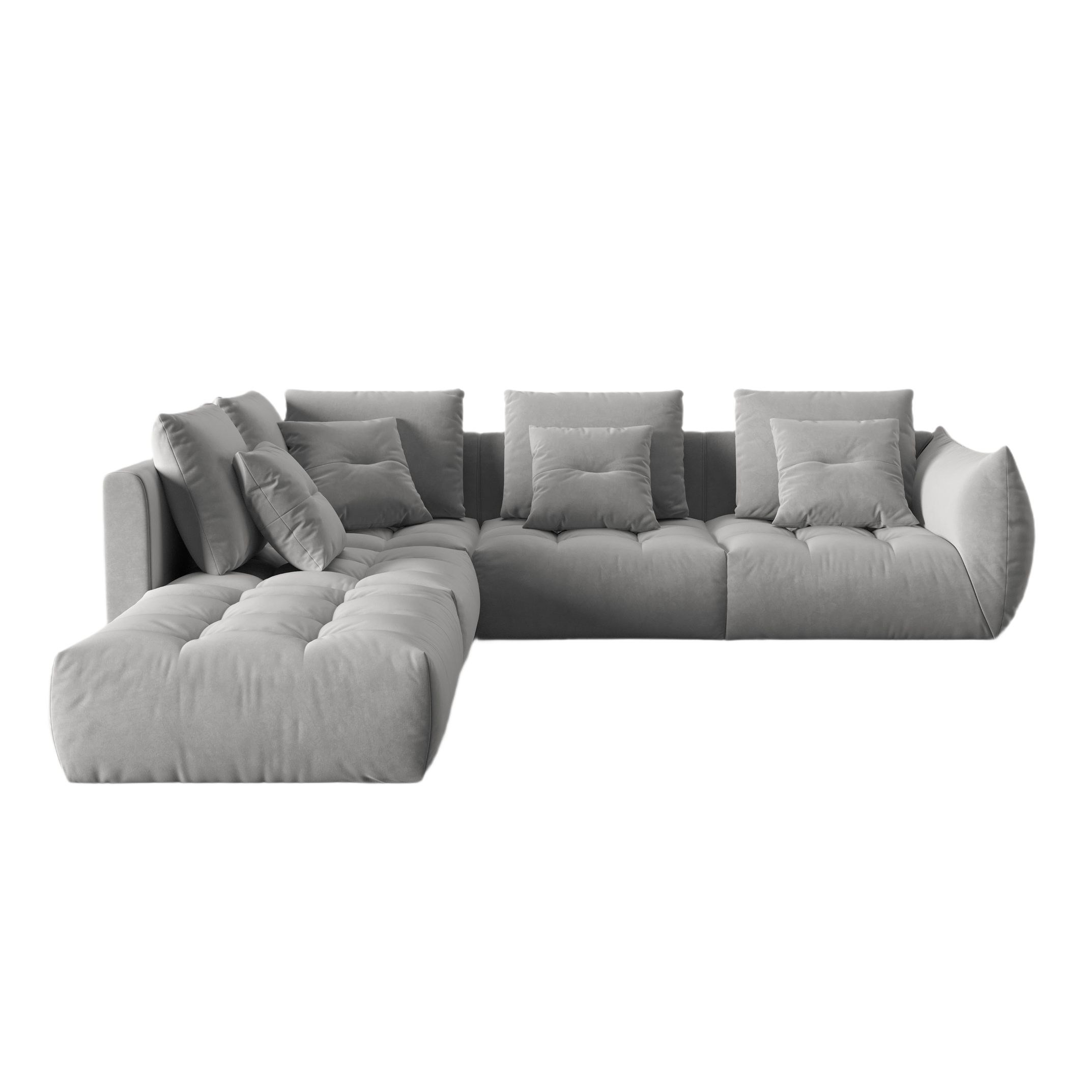 Modular velvet corner sofa for 4 people, left-sided BLOOM gray