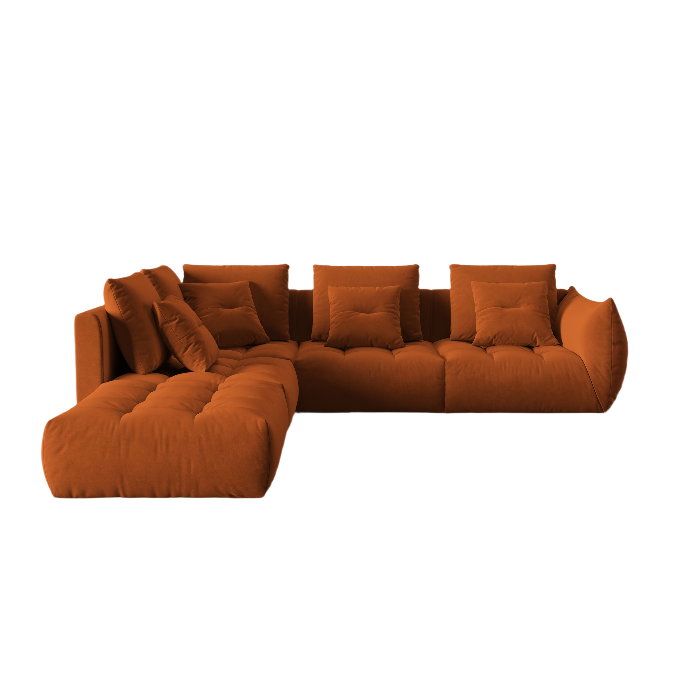 Modular velvet corner sofa for 4 people, left-sided BLOOM terracotta