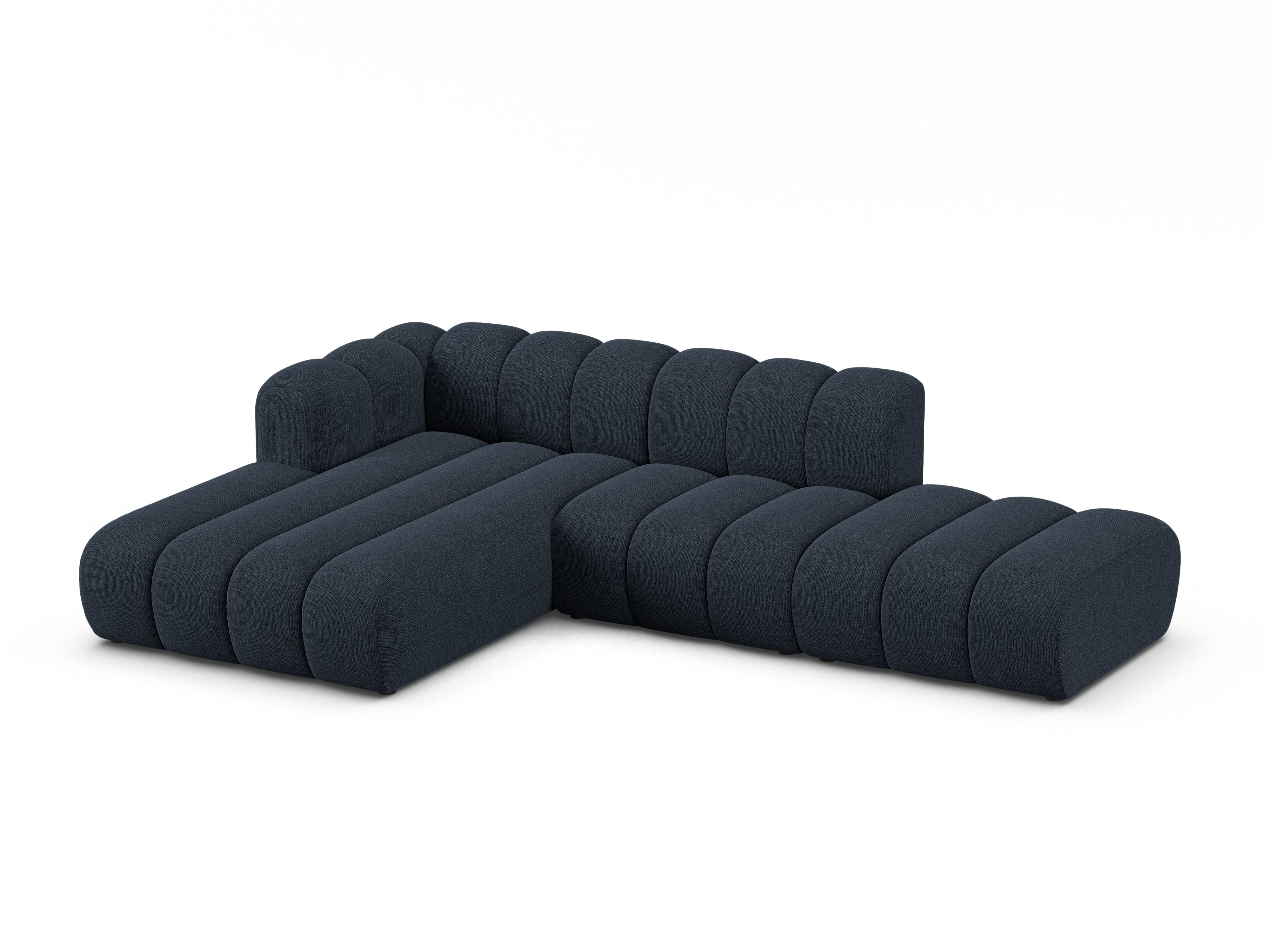 Left-facing 5-seater corner sofa LUPINE in navy blue chenille