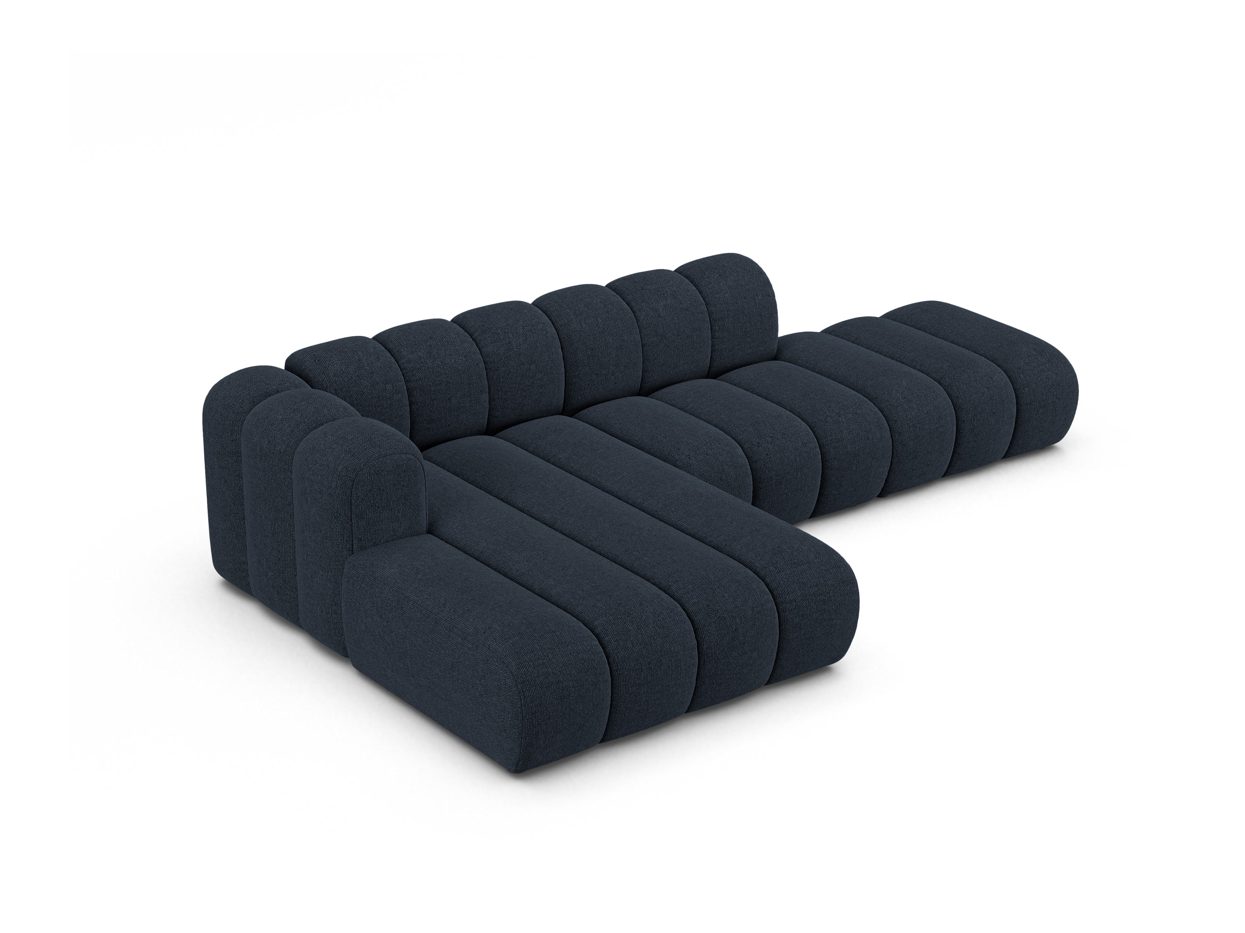Left-facing 5-seater corner sofa LUPINE in navy blue chenille