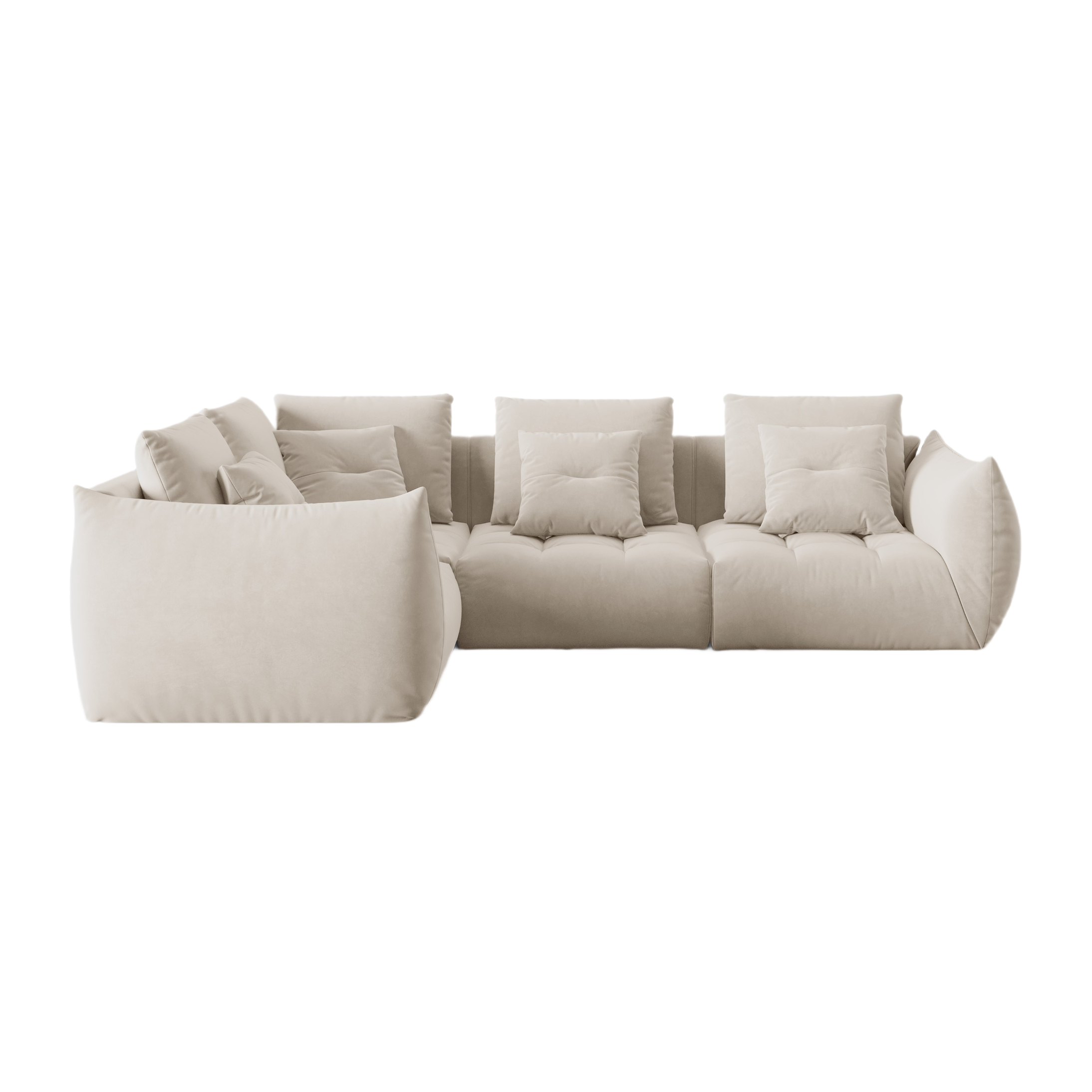 Modular velvet corner sofa for three people, left-sided BLOOM ecru