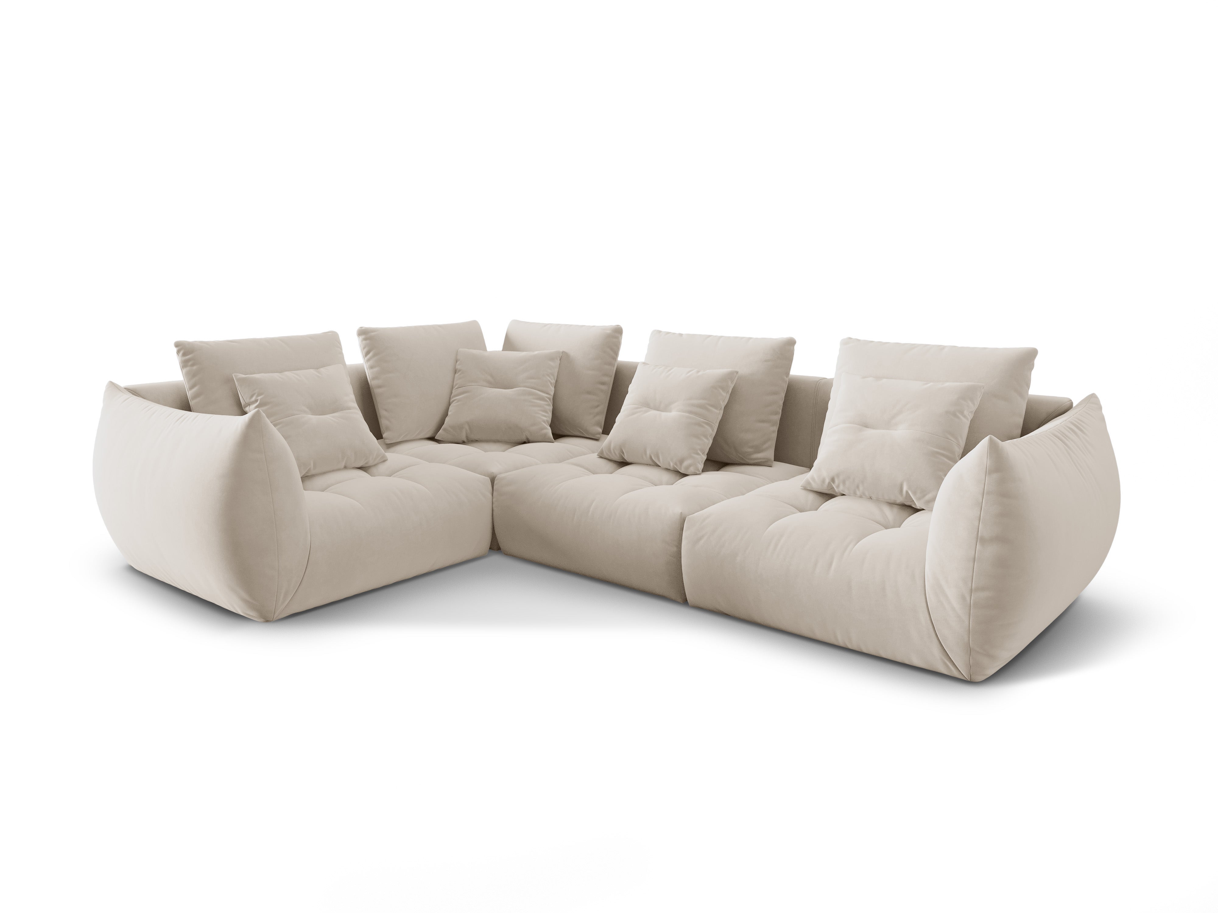 Modular velvet corner sofa for three people, left-sided BLOOM ecru