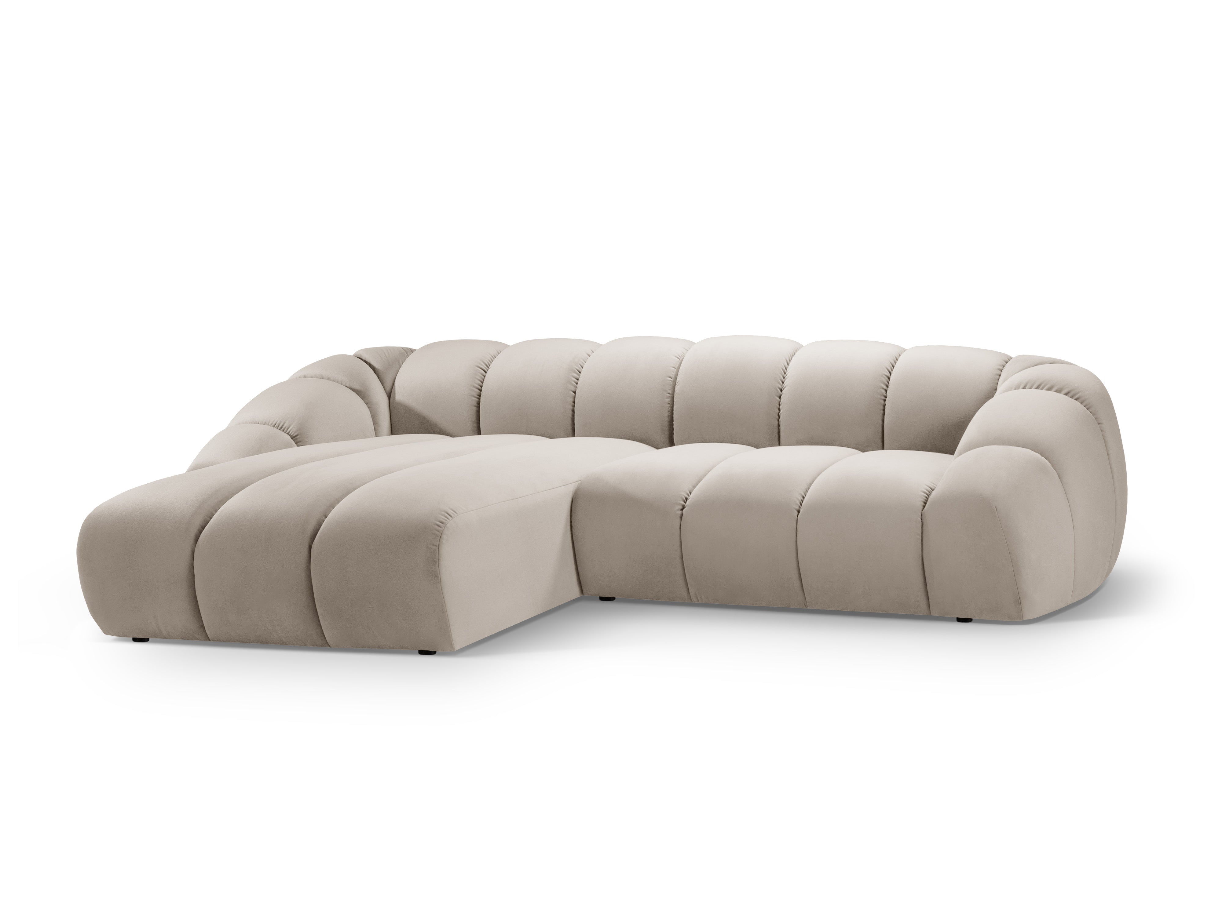 Velvet corner sofa for 4 people, left-sided, DIANA, beige