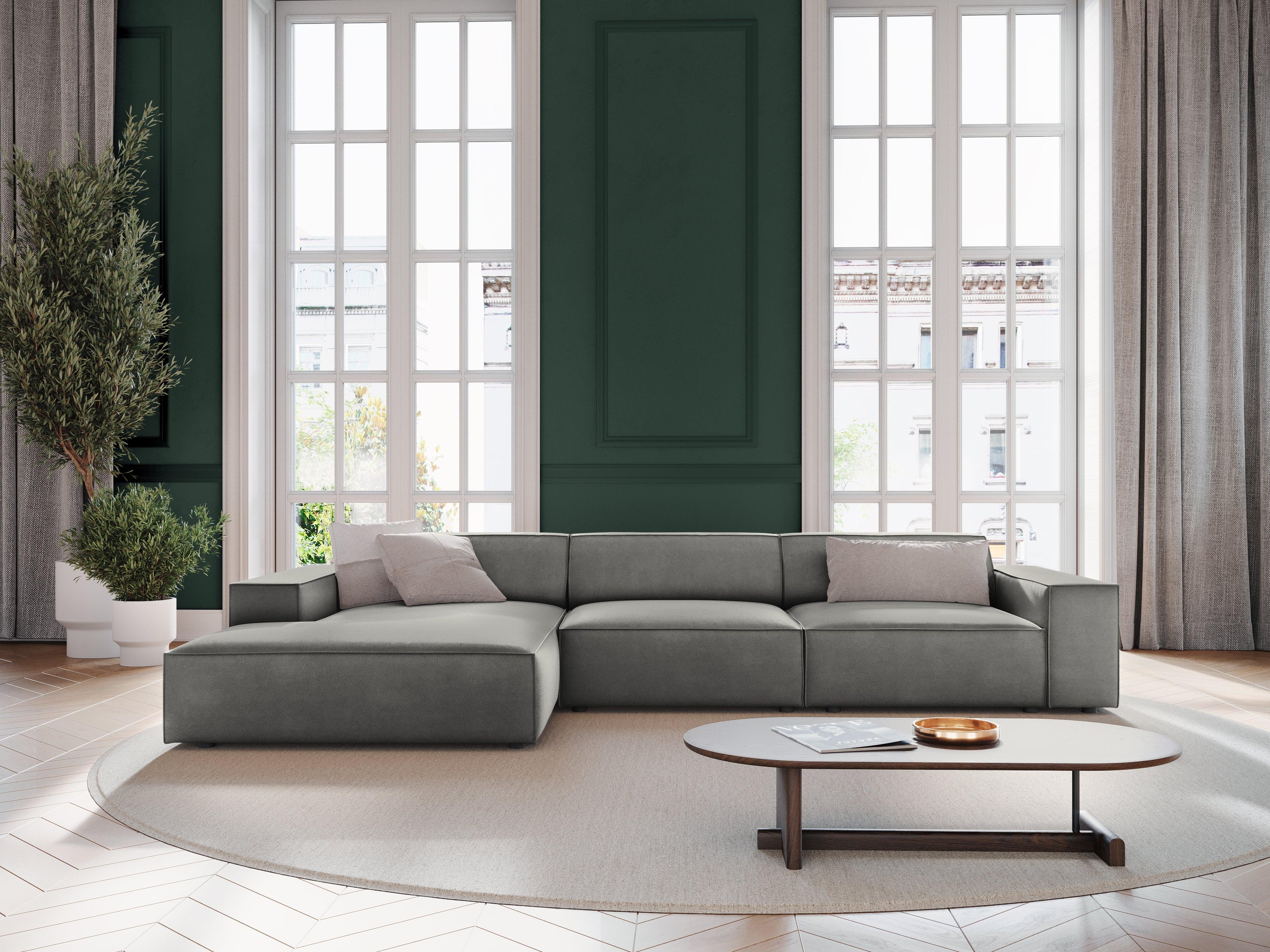 Narożnik aksamitny lewostronny 4-osobowy JODIE jasnoszary Micadoni Eye on Design