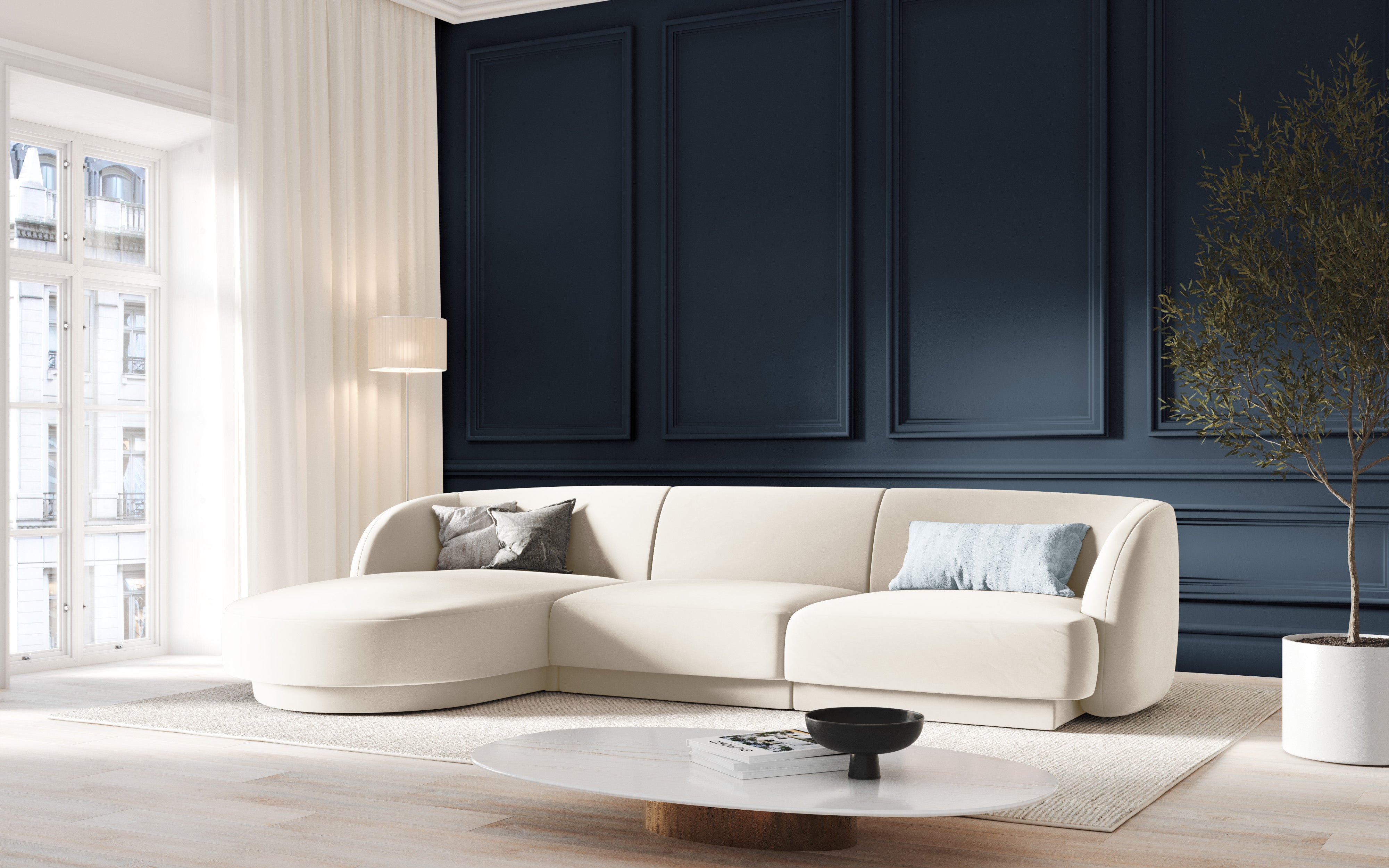 Right-facing corner sofa for 6 people MILEY gray chenille