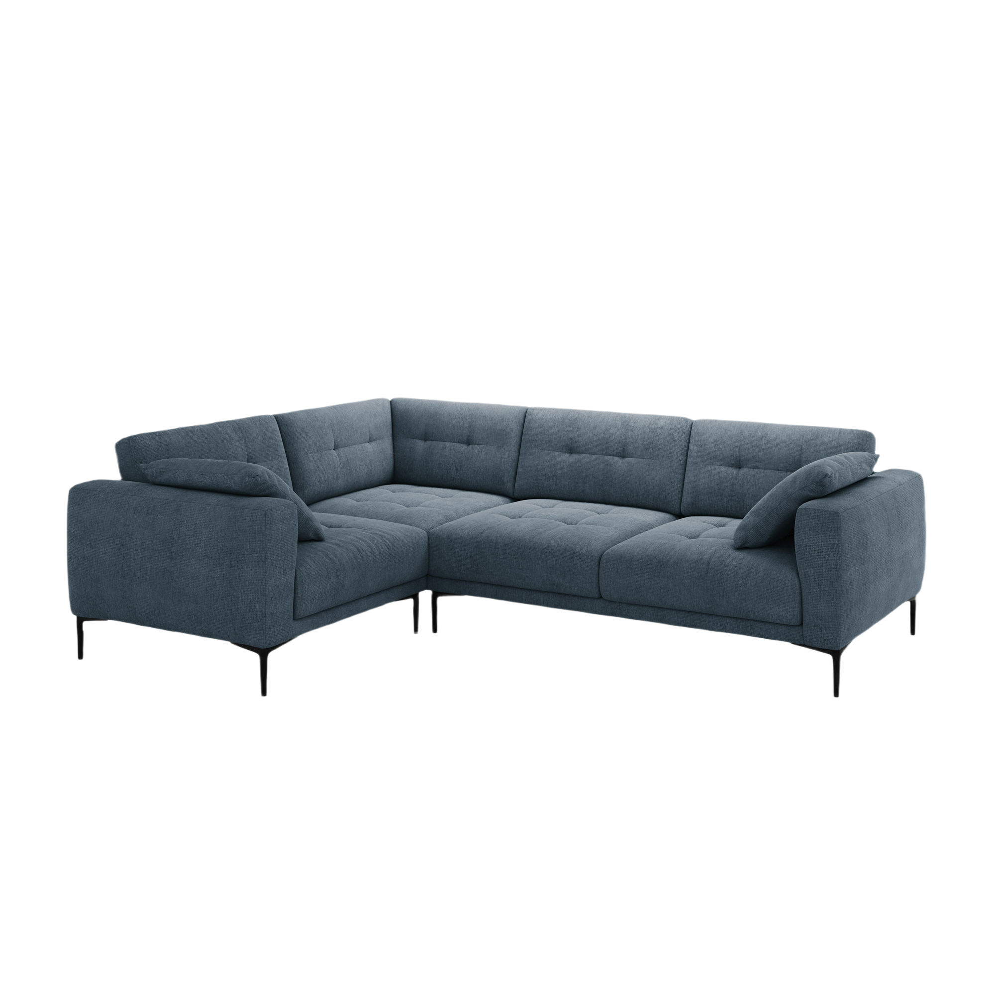 Left-facing L-shaped corner sofa BEMY in dark blue chenille