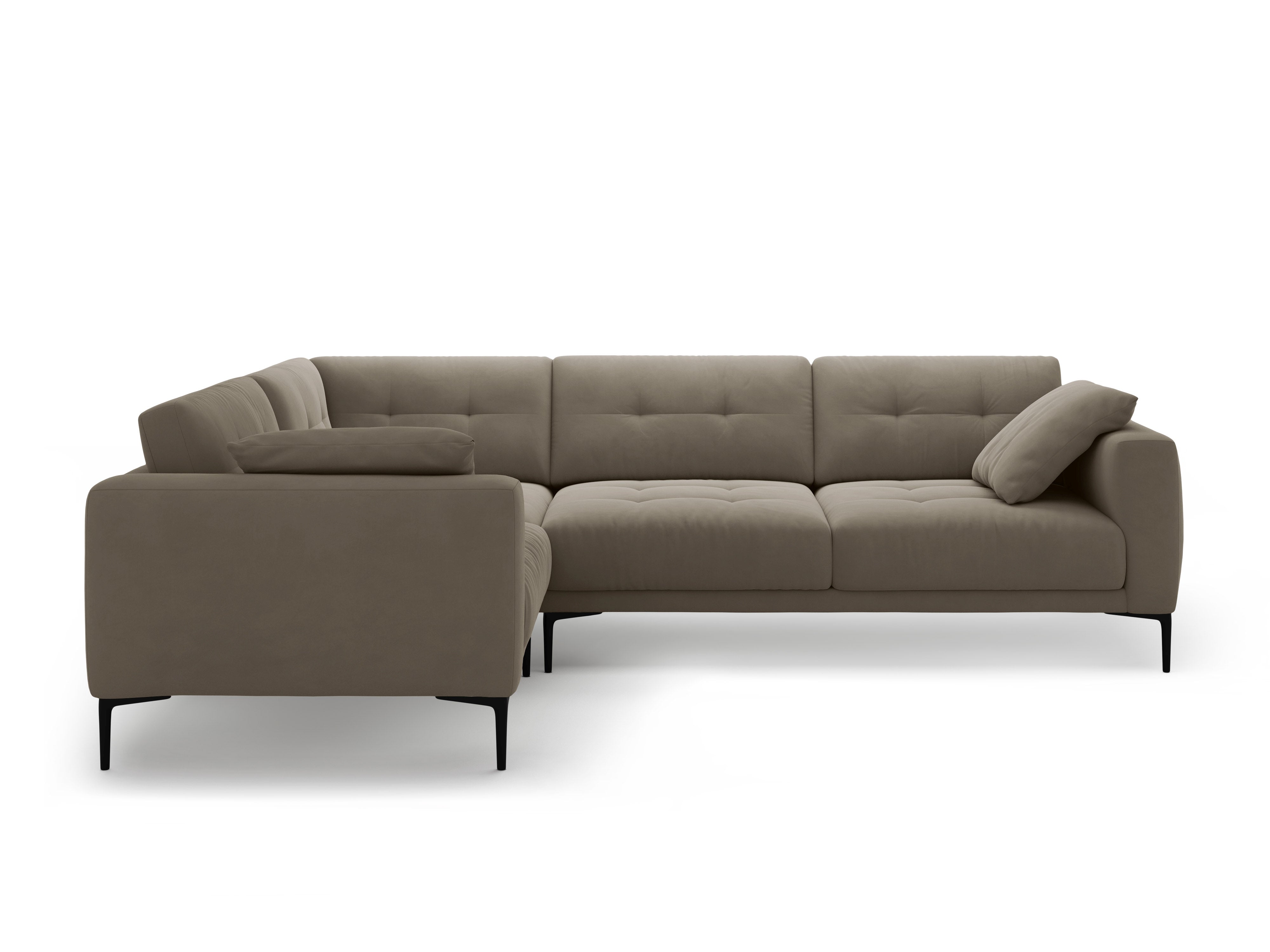 Left-facing velvet L-shaped corner sofa BEMY in gray-brown