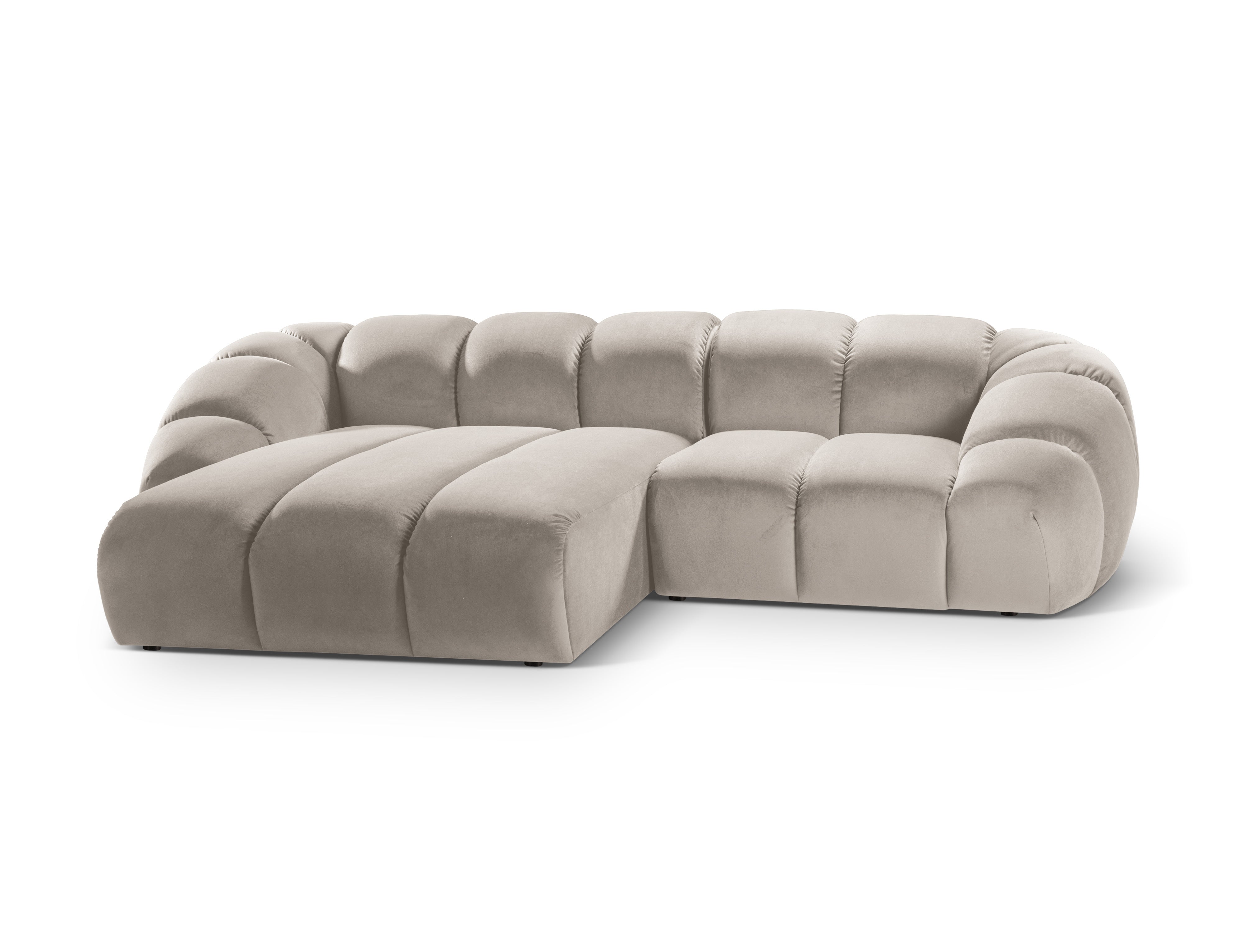 Velvet corner sofa for 3 people, left-sided, DIANA, beige