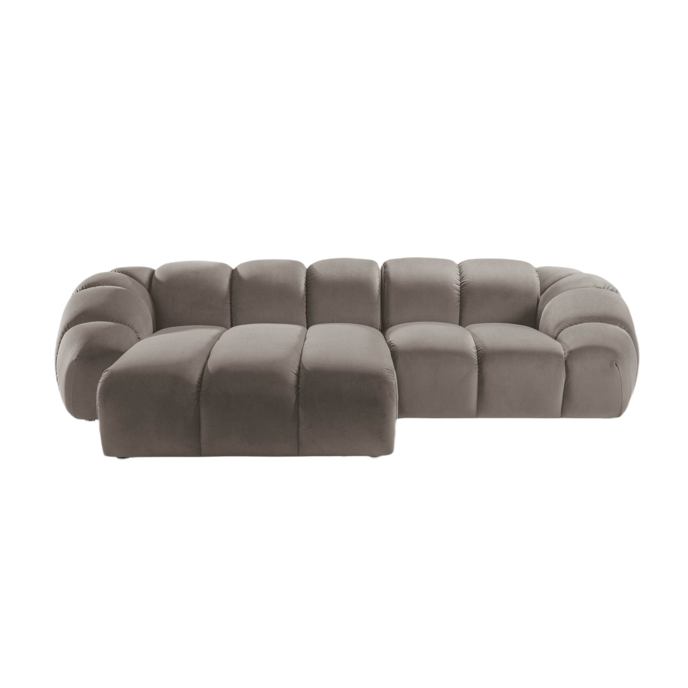 Velvet corner sofa for three people, left-sided DIANA in gray-brown