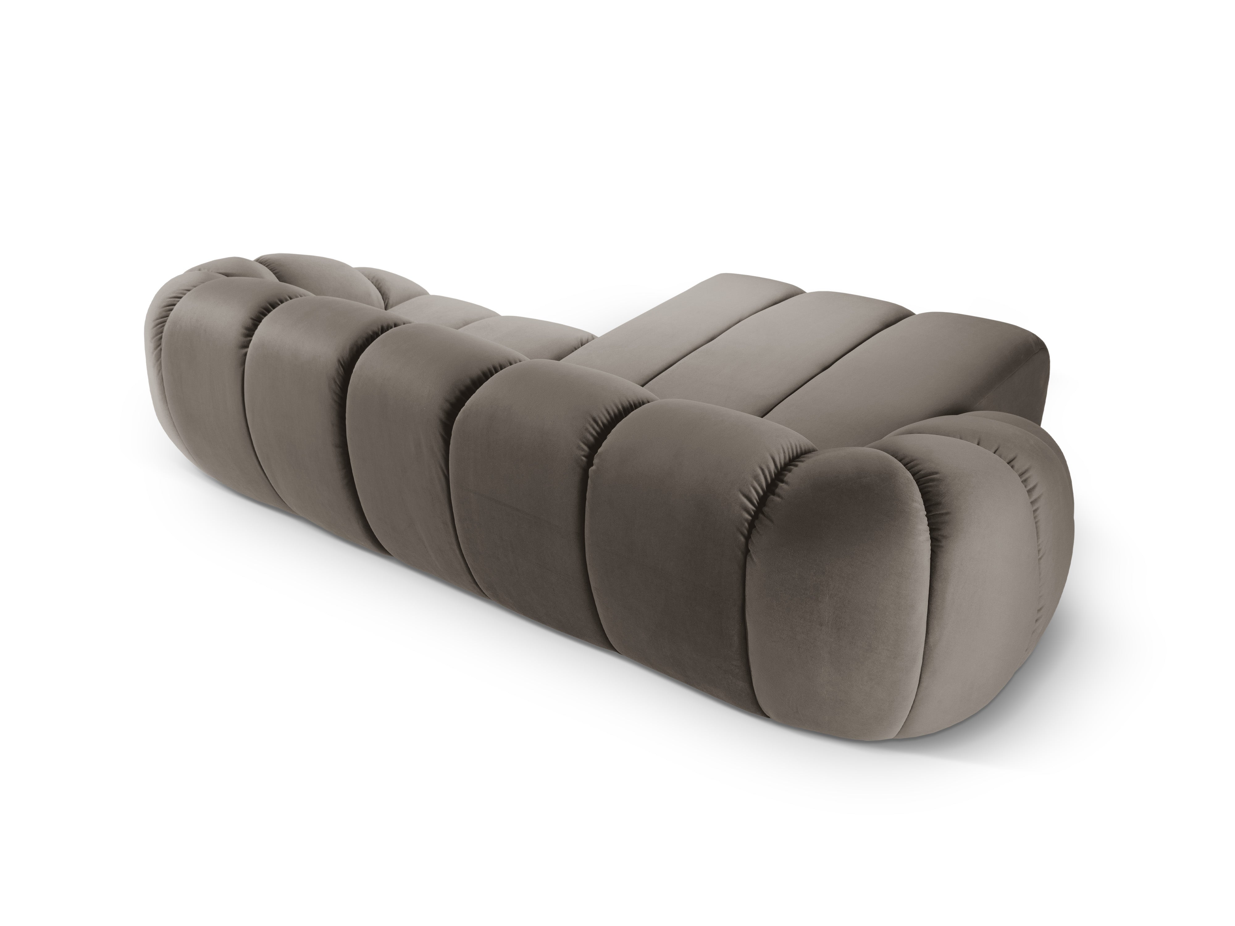Velvet corner sofa for three people, left-sided DIANA in gray-brown