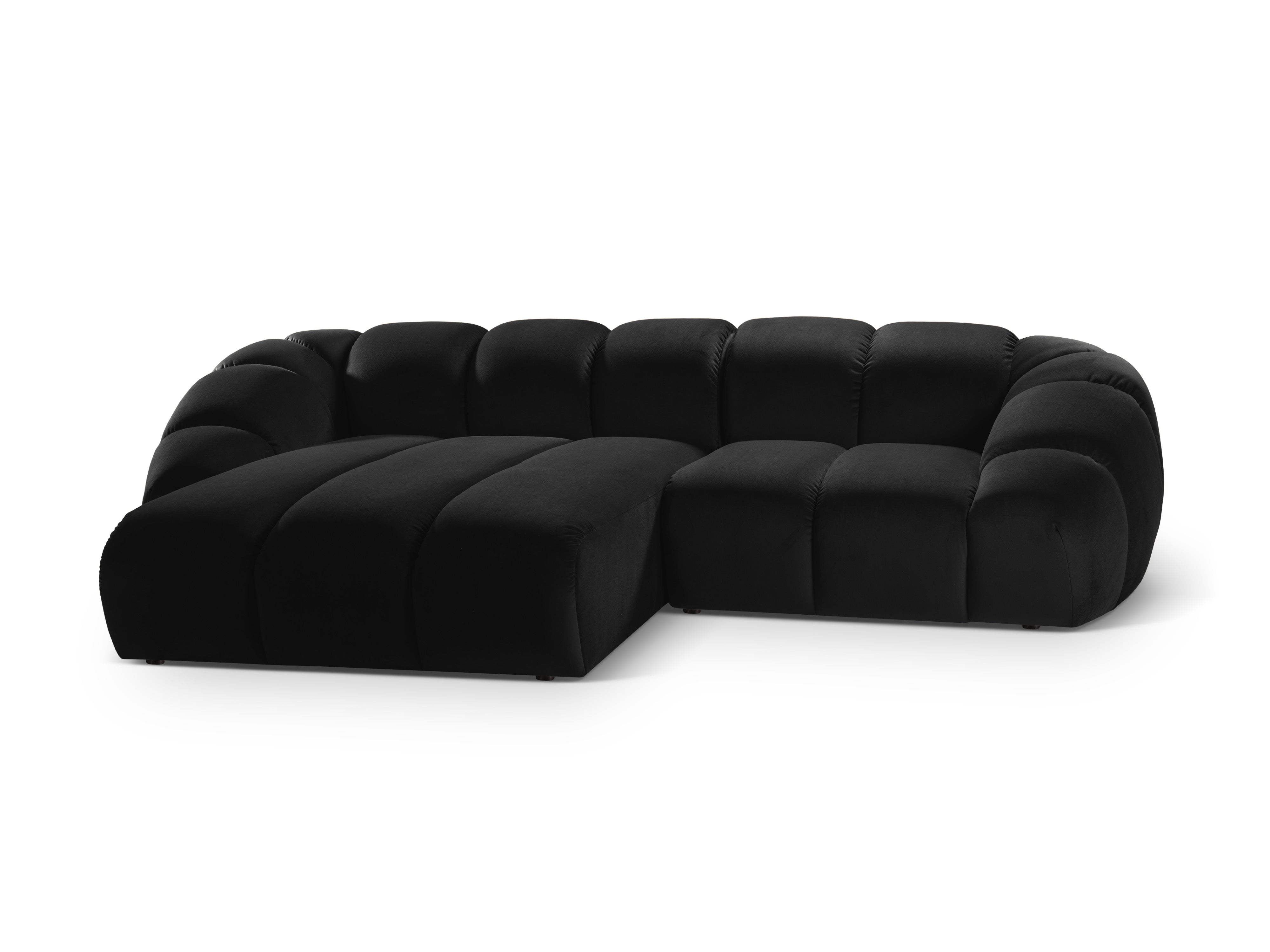 Rohová sedačka z aksamitného materiálu pre 3 osoby, ľavostranná DIANA, čierna