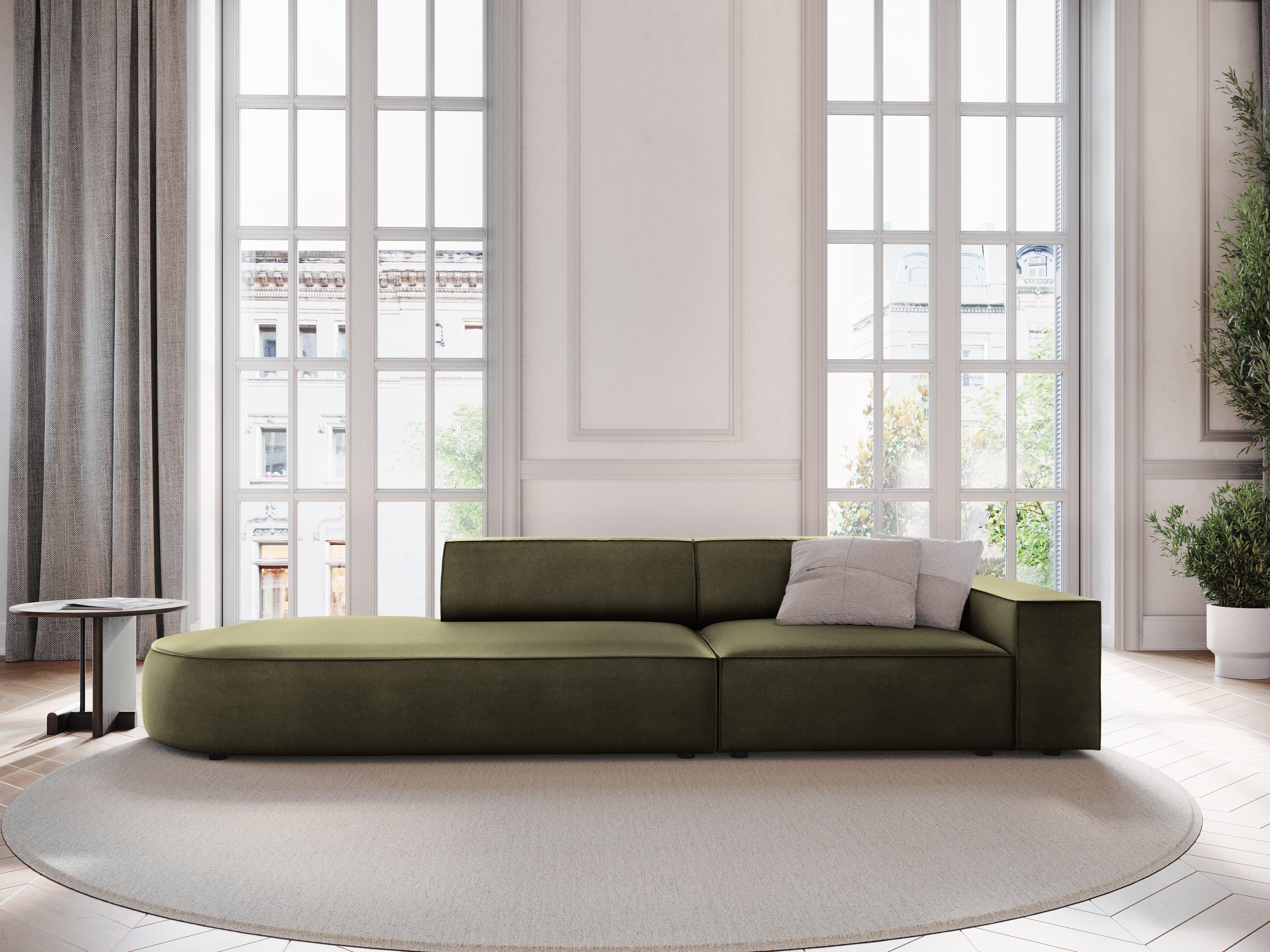 Sofa aksamitna lewostronna okrągła 3-osobowa JODIE zielony Micadoni Eye on Design