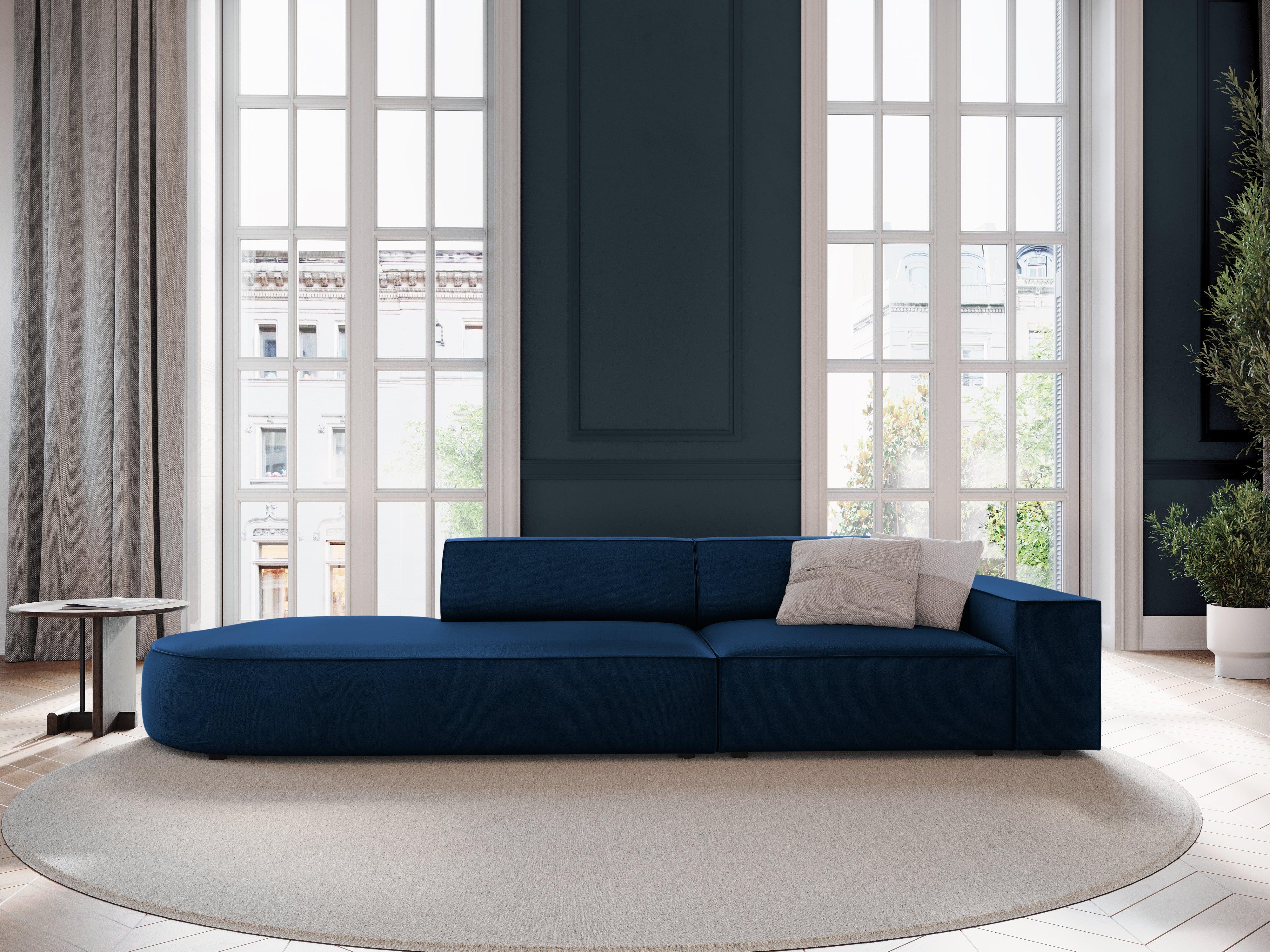 Sofa aksamitna lewostronna okrągła 3-osobowa JODIE granat królewski Micadoni Eye on Design