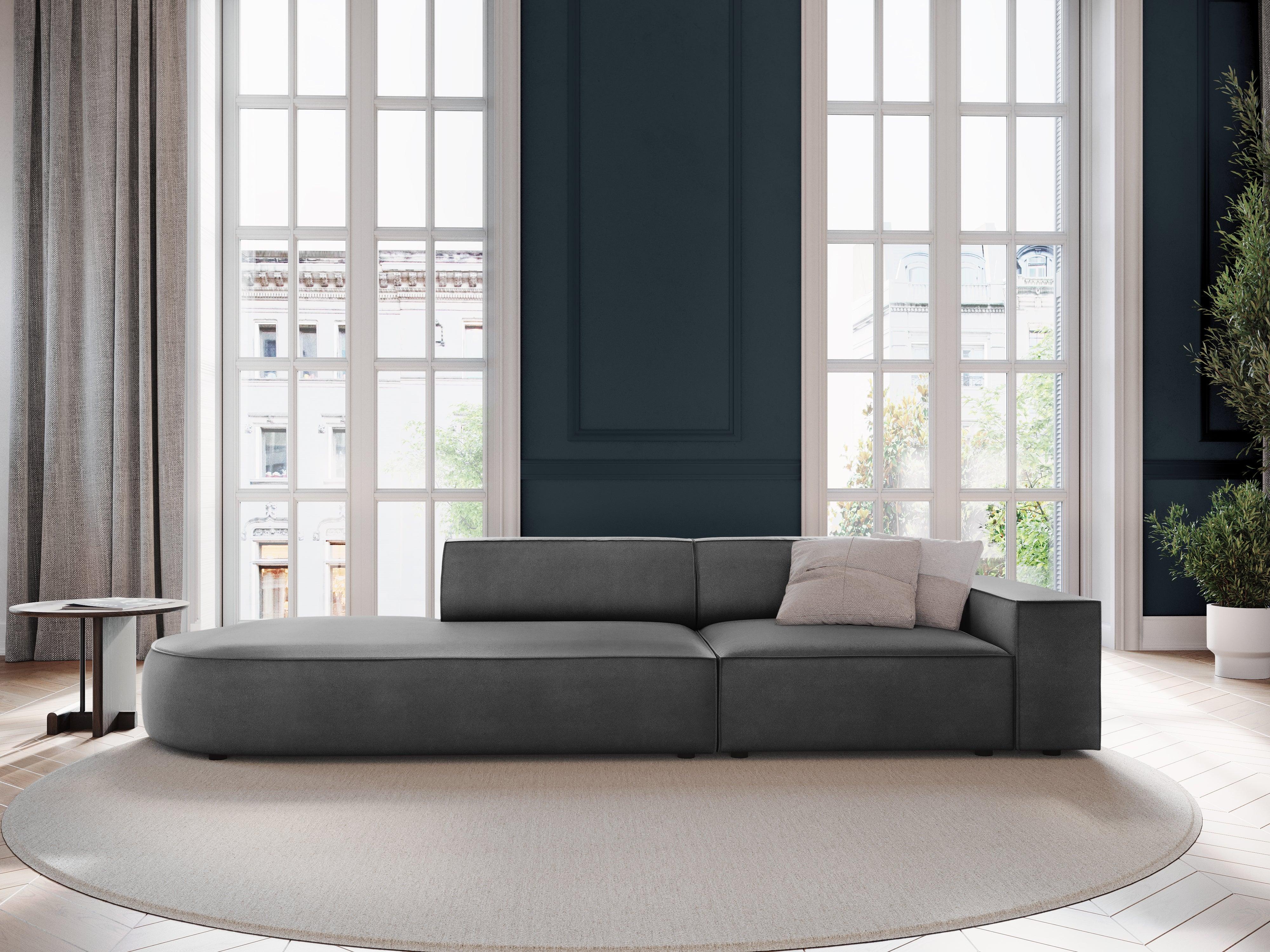 Sofa aksamitna lewostronna okrągła 3-osobowa JODIE ciemnoszary Micadoni Eye on Design