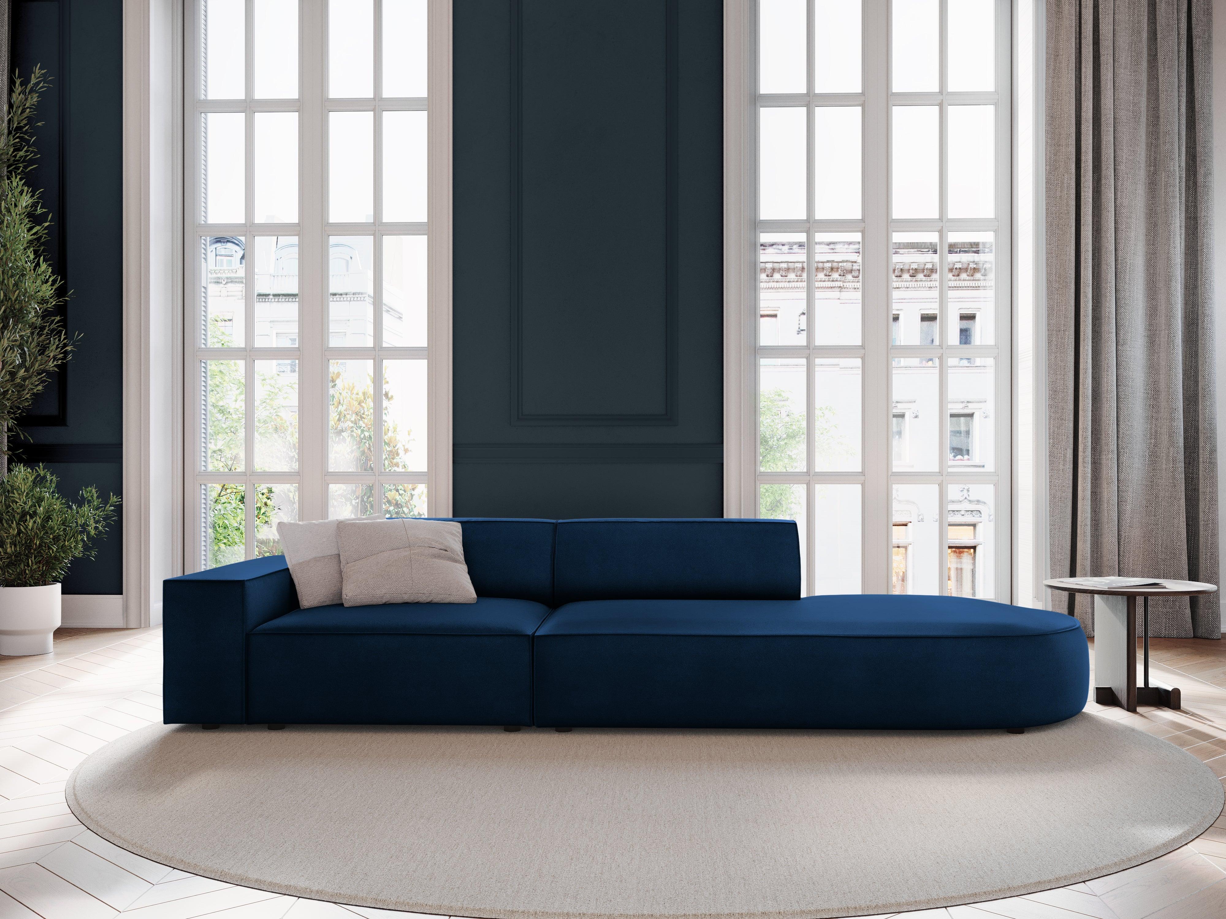 Sofa aksamitna prawostronna okrągła 3-osobowa JODIE granat królewski Micadoni Eye on Design