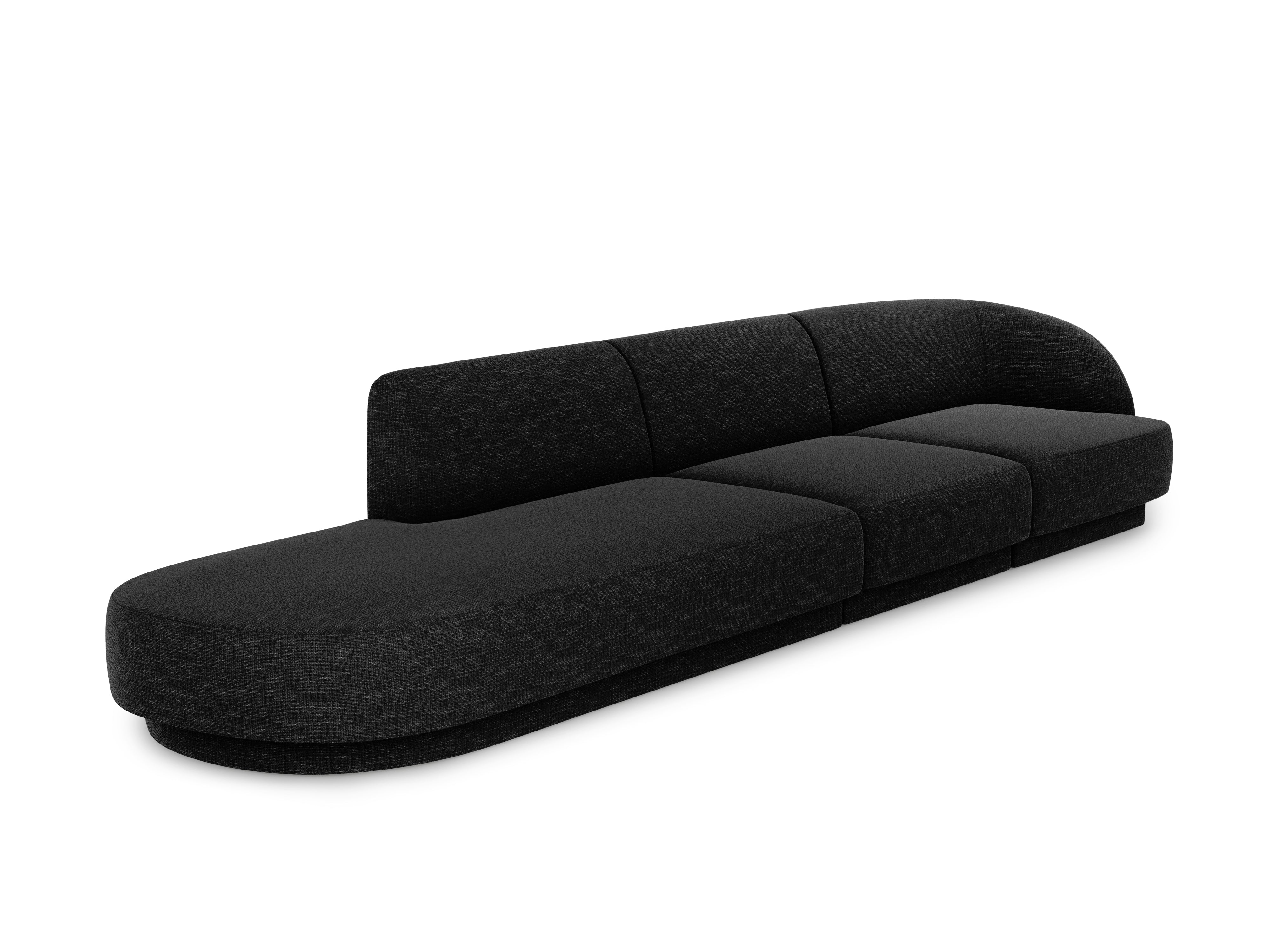 Sofa lewostronna 4-osobowa w tkaninie szenilowej otwarta MILEY czarny Micadoni Eye on Design